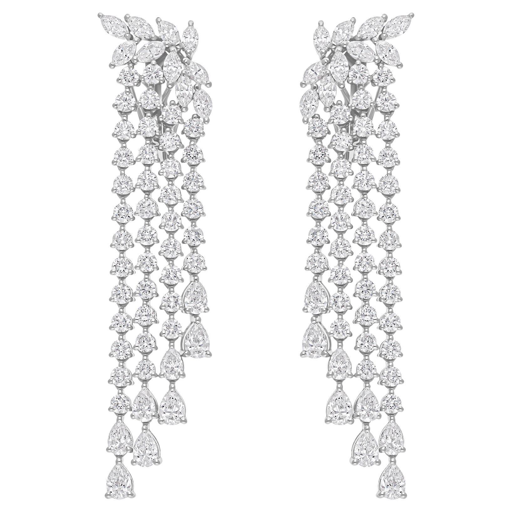 Pendientes de candelabro de diamantes redondos pera SI/H de 9,20 quilates reales Oro blanco de 18 quilates