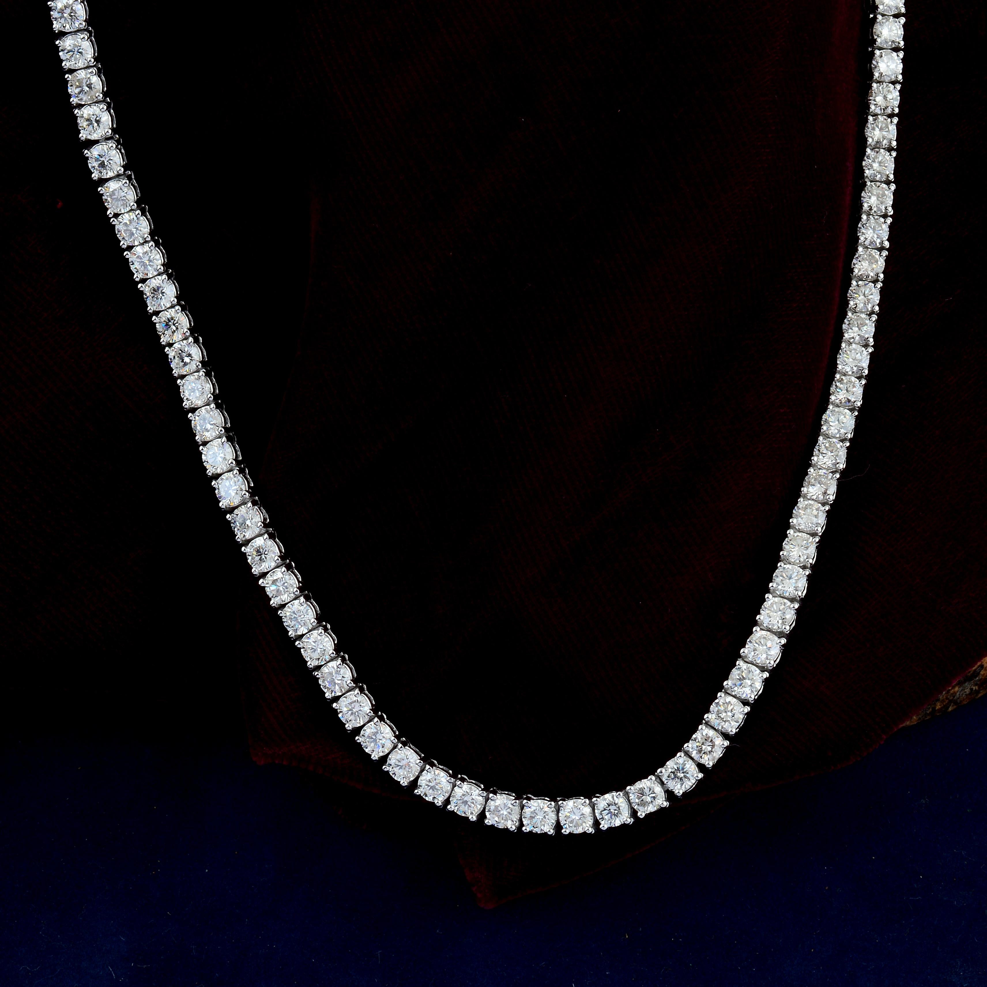 Modern Real 9.25 Carat Diamond Choker Necklace 14 Karat White Gold Handmade Jewelry For Sale