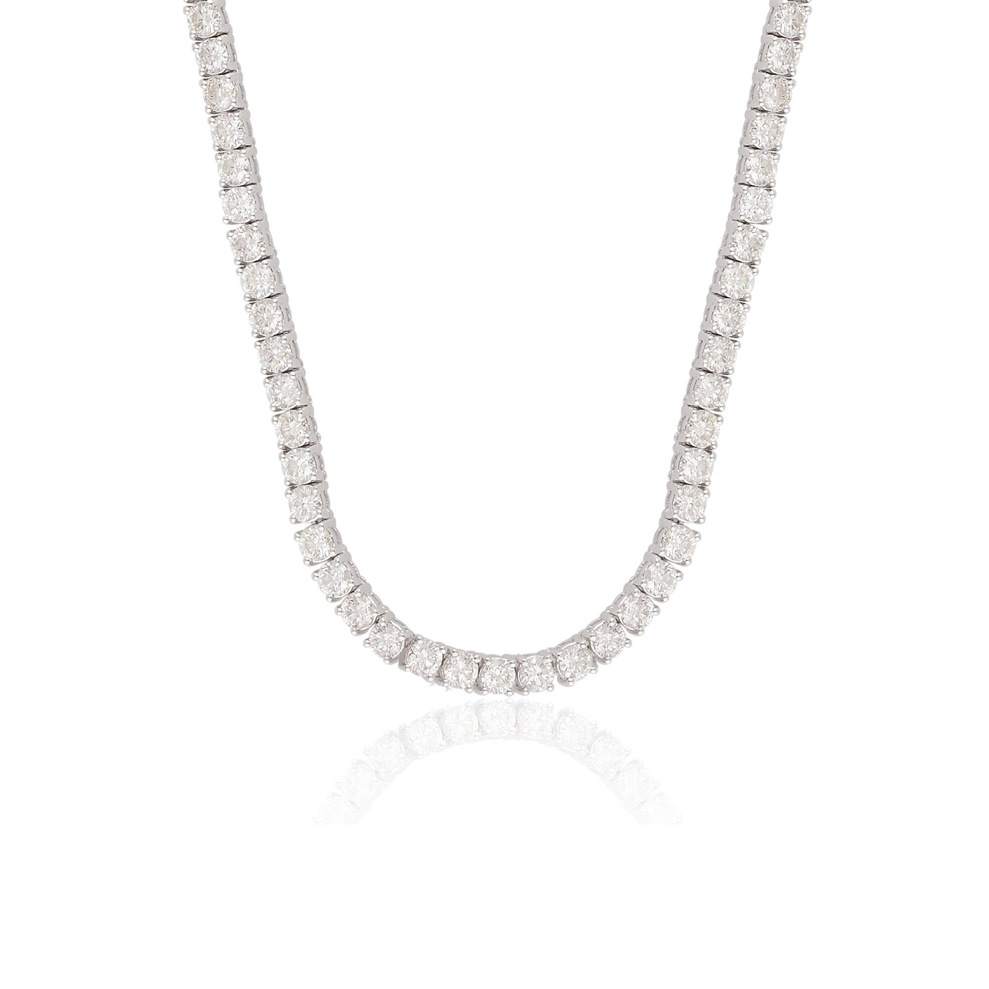 Round Cut Real 9.25 Carat Diamond Choker Necklace 14 Karat White Gold Handmade Jewelry For Sale