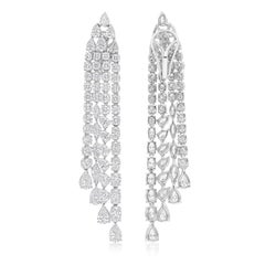 Real 9.50 Carat SI/H Multi Shape Diamond Chandelier Earrings 18 karat White Gold