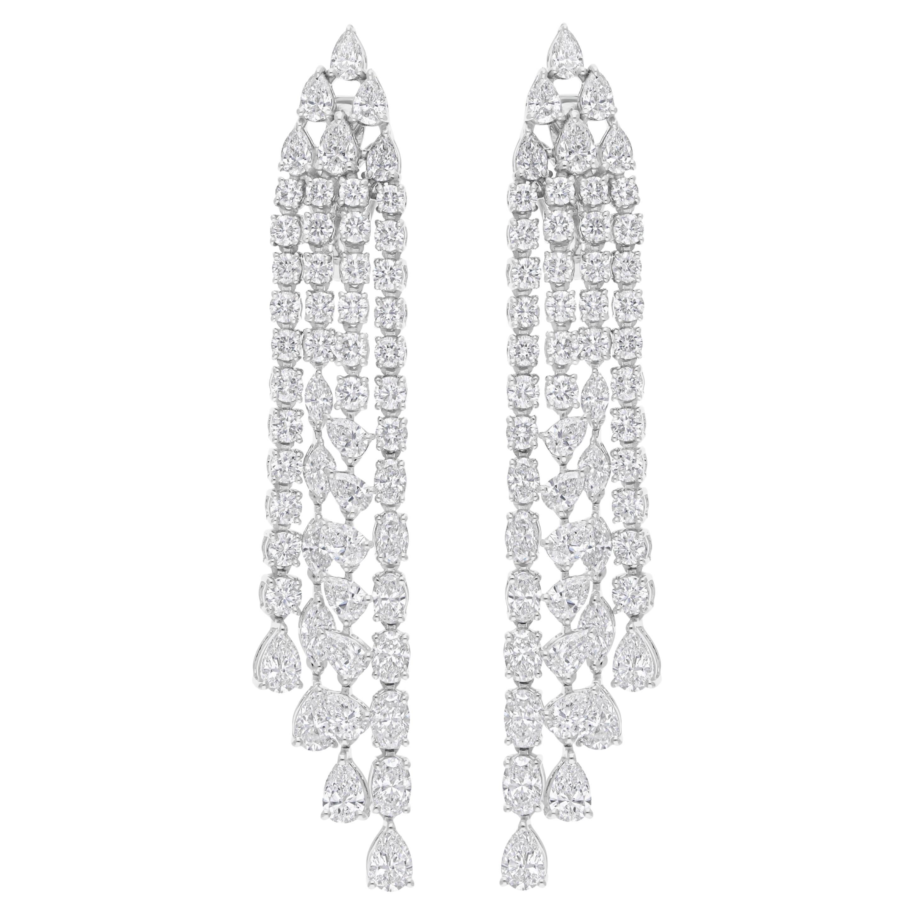 Real 9.50 Carat SI/H Multi Shape Diamond Chandelier Earrings 18 karat White Gold
