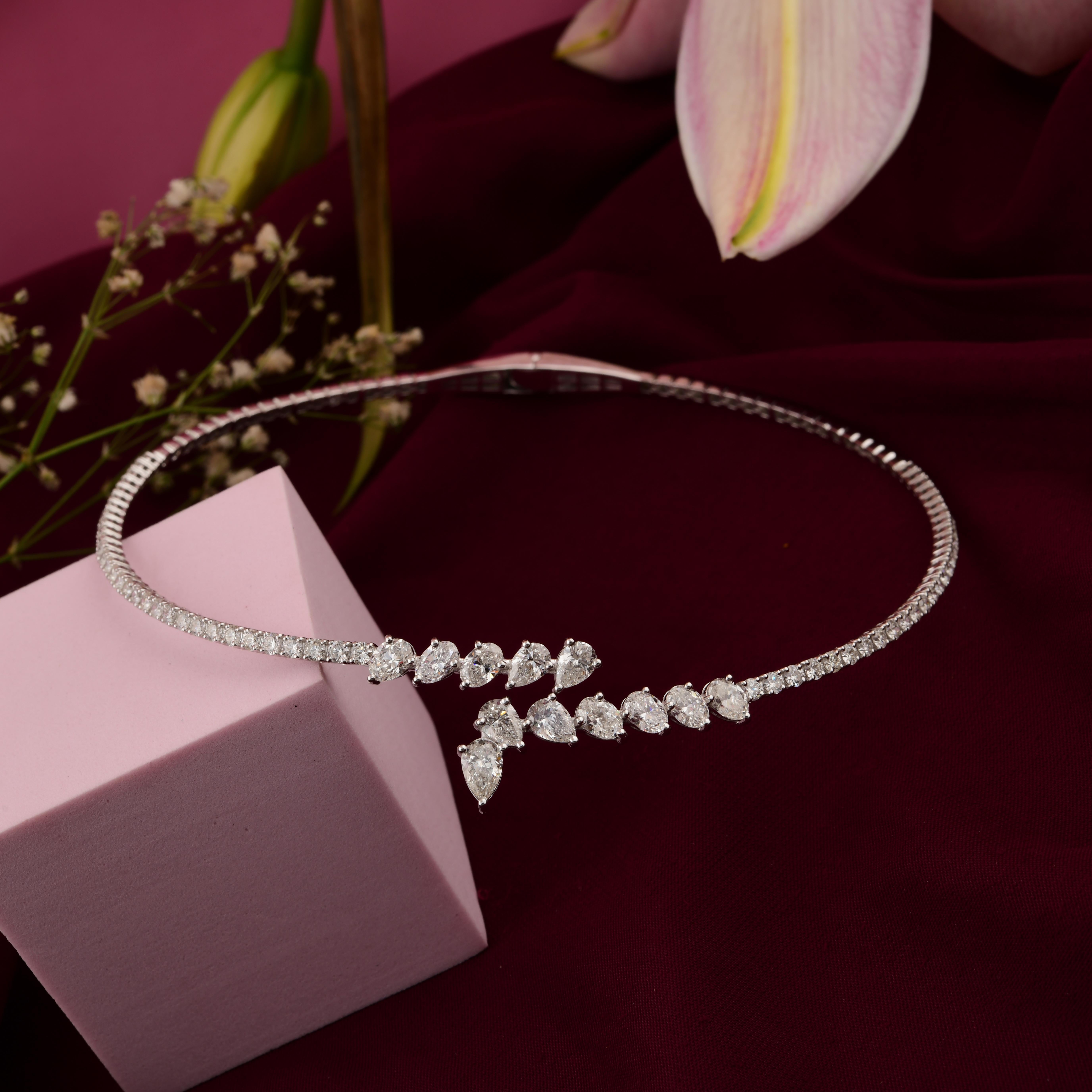Echte 9,58 Karat SI/HI Diamant Torc Choker Halskette 18k Massiv Weißgold (Moderne) im Angebot