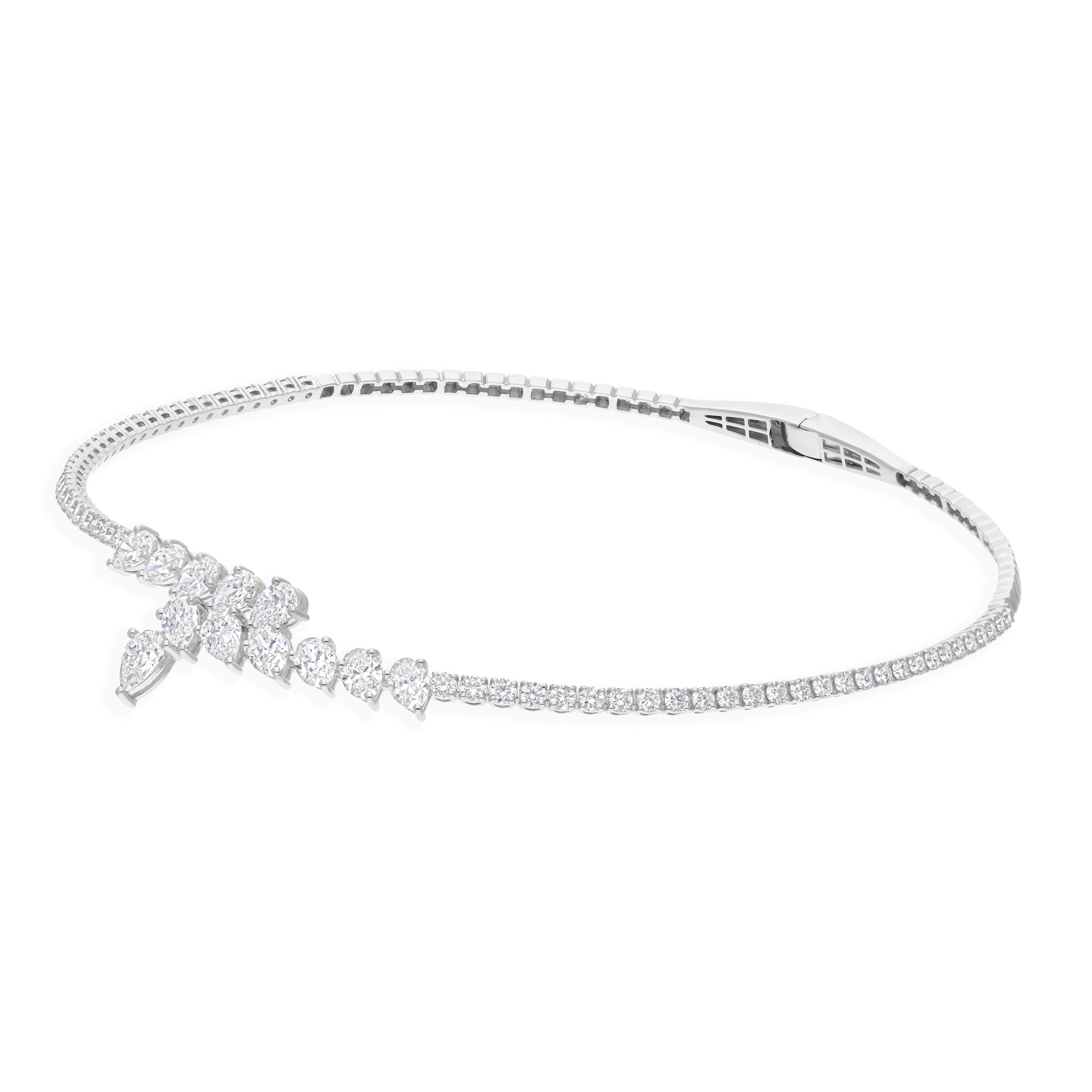 Echte 9,58 Karat SI/HI Diamant Torc Choker Halskette 18k Massiv Weißgold (Gemischter Schliff) im Angebot