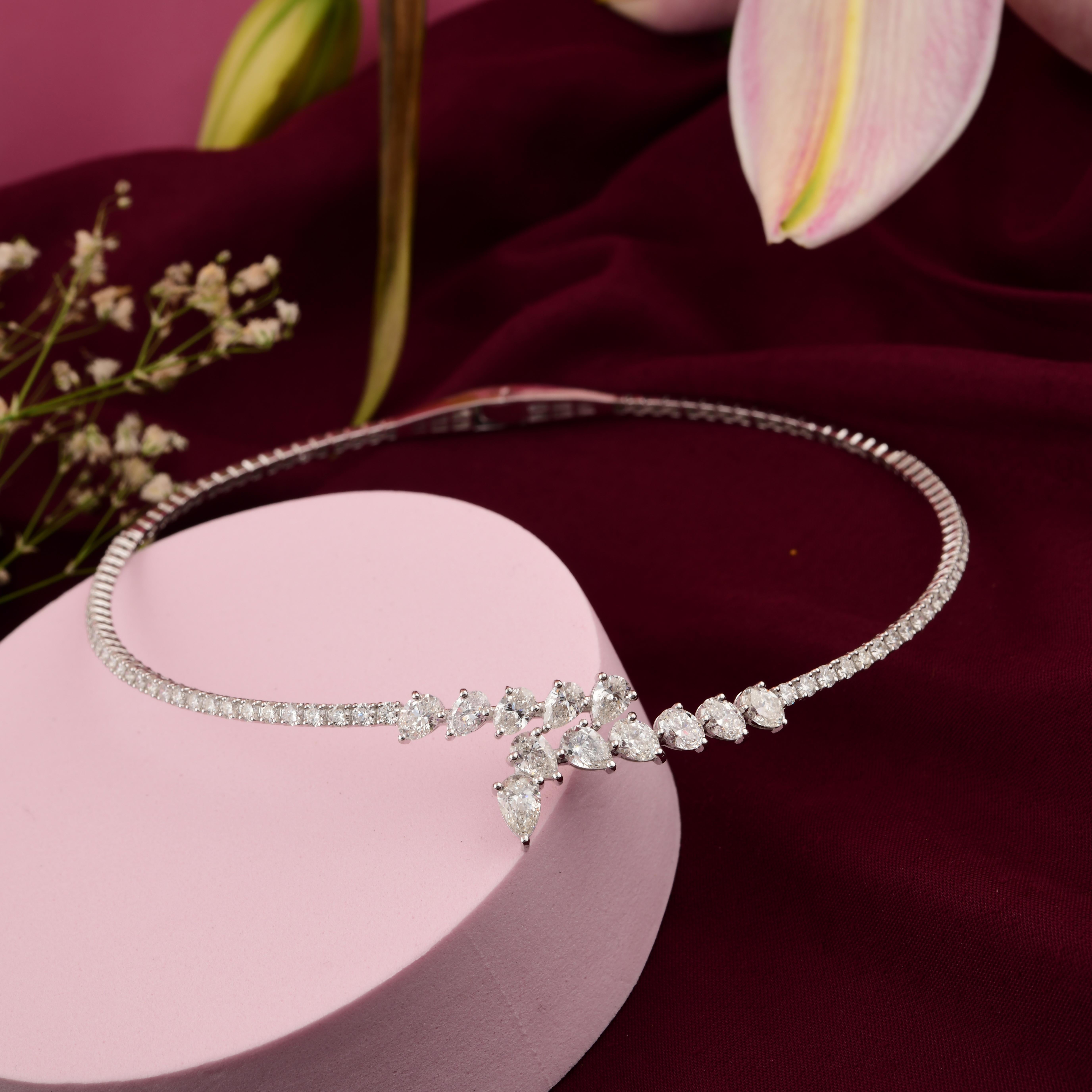 Echte 9,58 Karat SI/HI Diamant Torc Choker Halskette 18k Massiv Weißgold Damen im Angebot