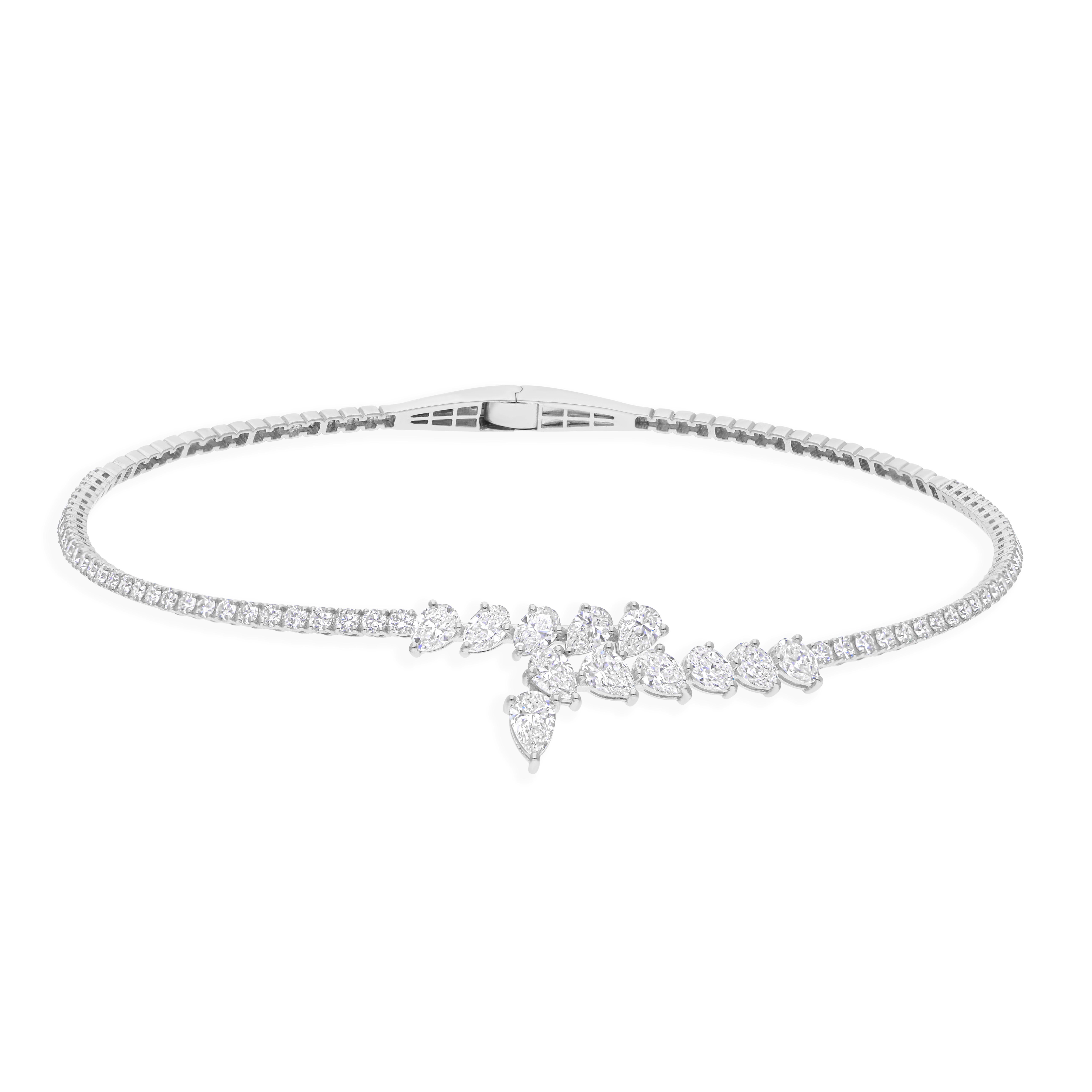 Echte 9,58 Karat SI/HI Diamant Torc Choker Halskette 18k Massiv Weißgold im Angebot 1