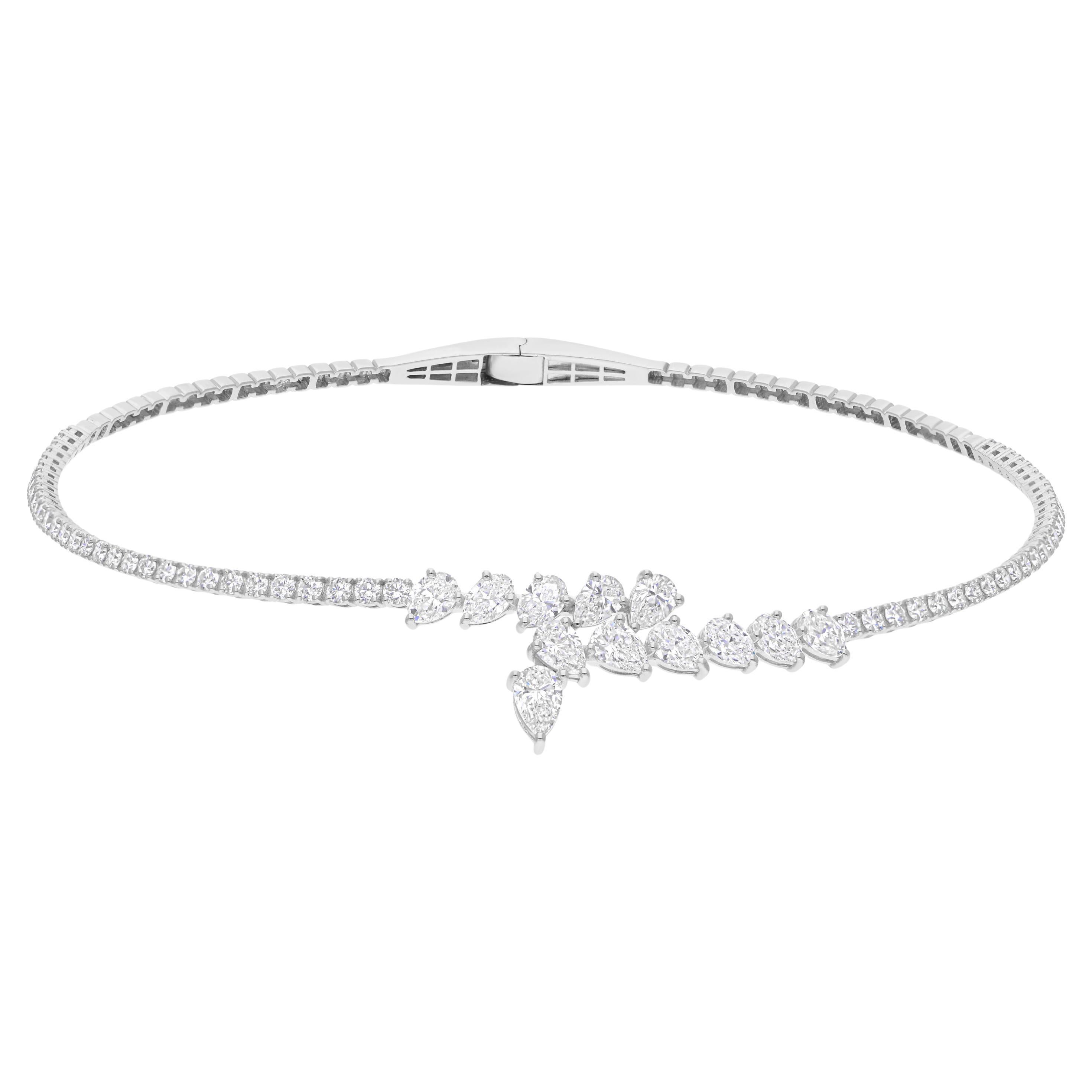 Echte 9,58 Karat SI/HI Diamant Torc Choker Halskette 18k Massiv Weißgold im Angebot
