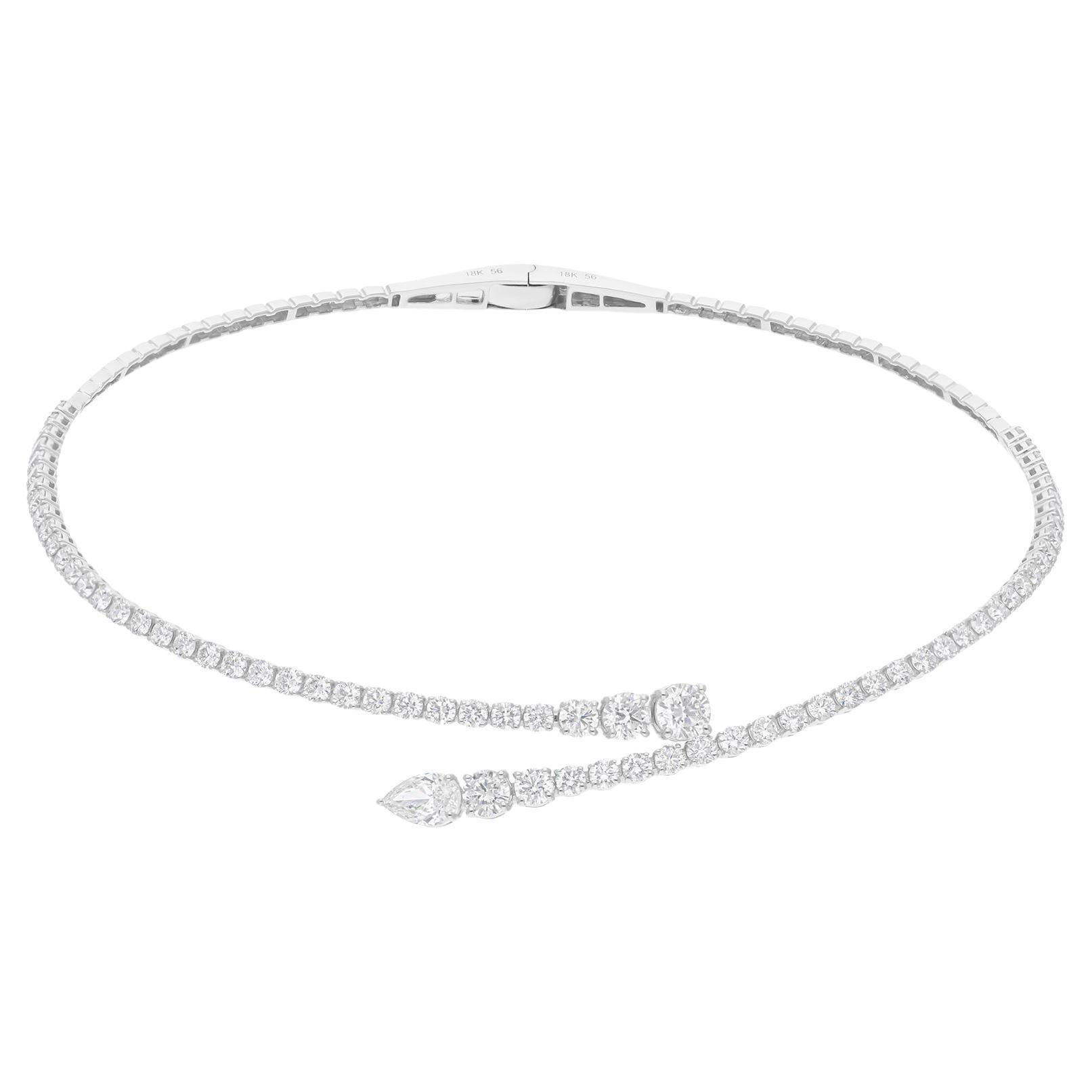 Real 9.94 Carat SI/H Round Pear Diamond Wrap Choker Necklace 18 Karat White Gold