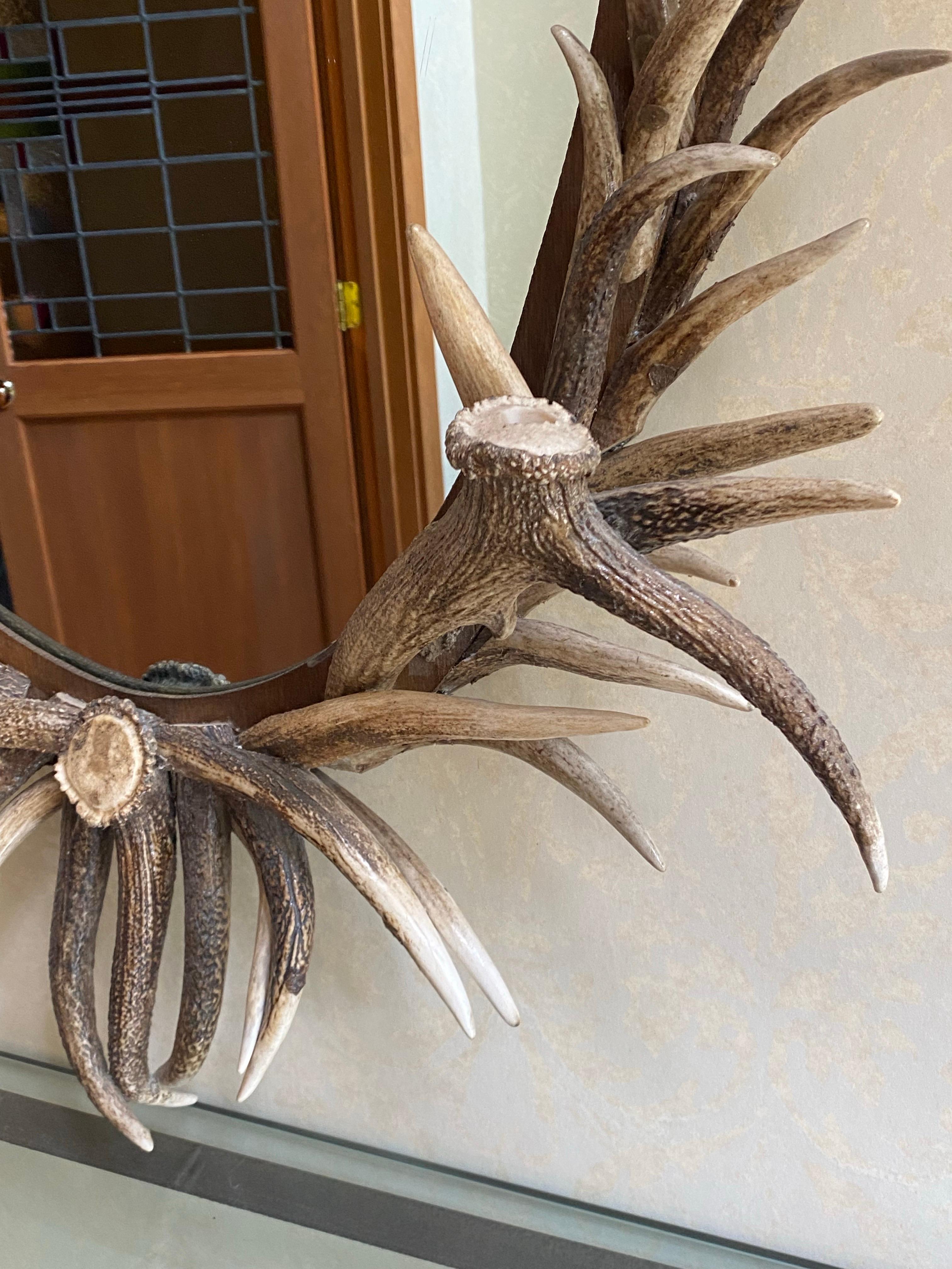 Contemporary Real Antler Mirror in Oval Shape, Late 20th Century For Sale