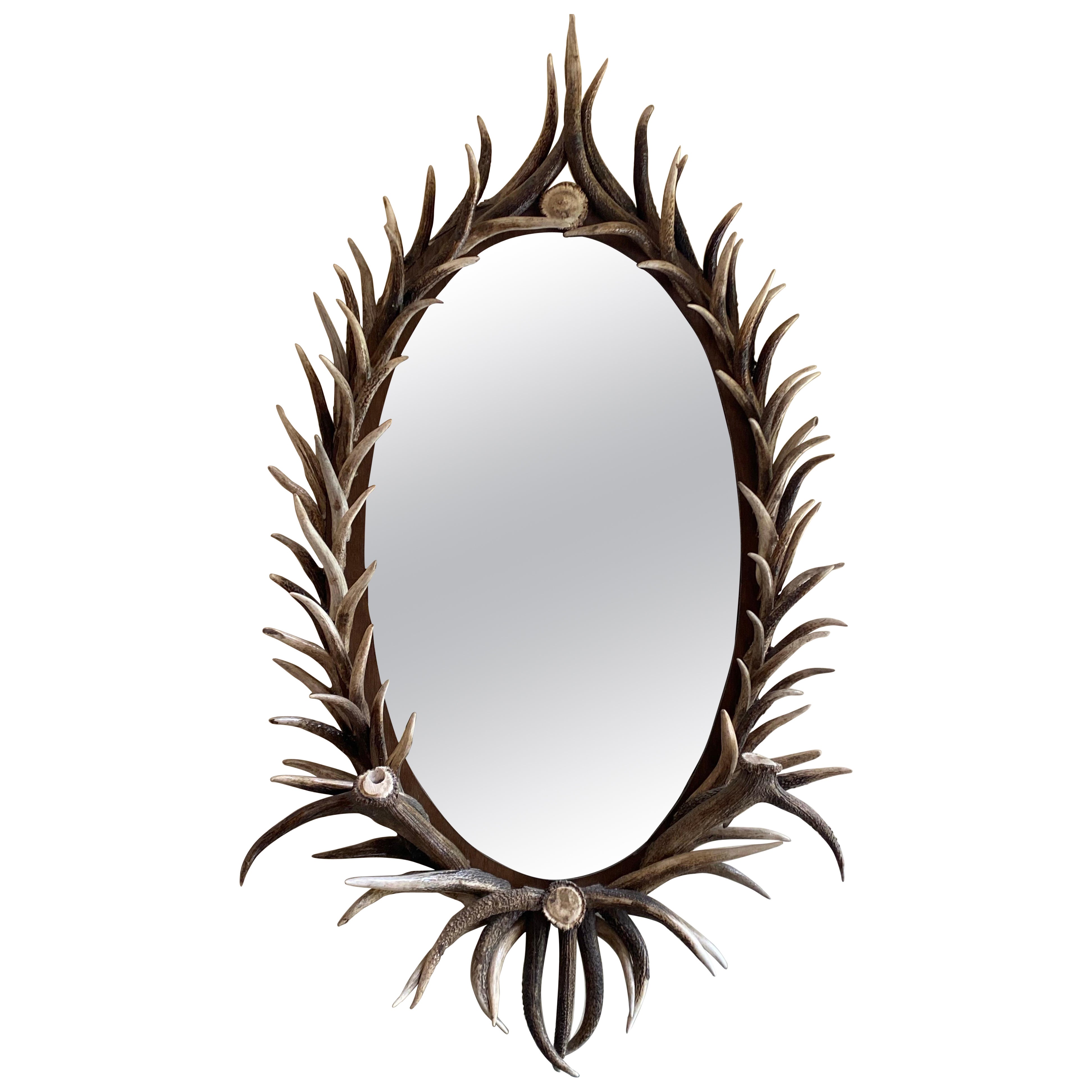 Real Antler Mirror in Oval Shape, Late 20th Century For Sale