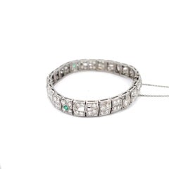 Real Art Deco Diamond and Emerald Bracelet in Platinum