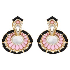 Orecchini penzolanti in onice nero H. Pink Opal MOP SI/H Diamond in oro giallo 18 carati