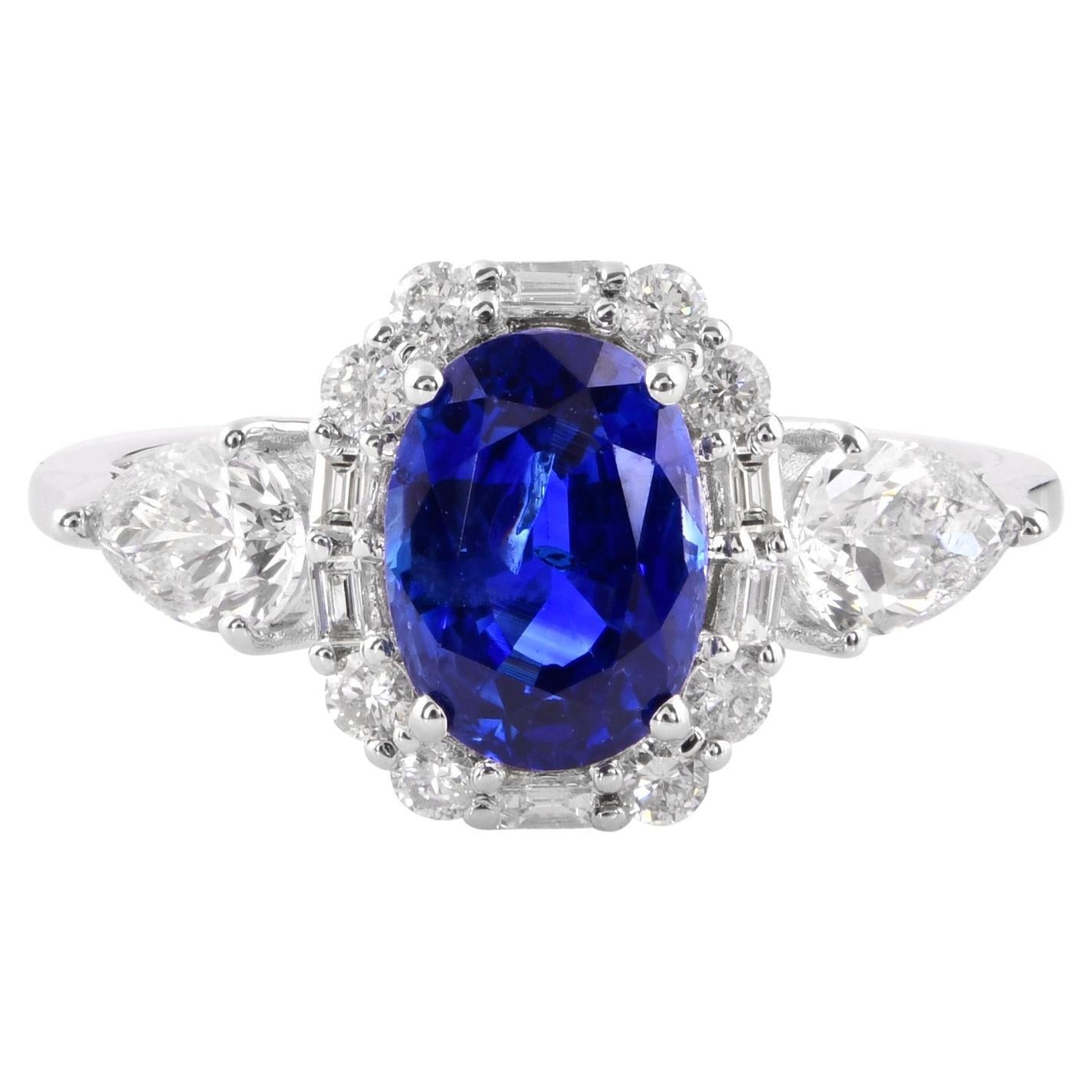 Real Blauer Saphir Cocktail-Ring SI Reinheit HI Farbe Diamant 14 Karat Weißgold