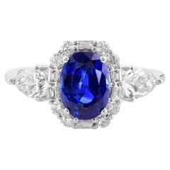 Real Blauer Saphir Cocktail-Ring SI Reinheit HI Farbe Diamant 14 Karat Weißgold
