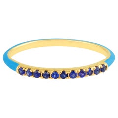 Real Blue Sapphire Gemstone Blue Enamel Half Eternity Band Ring 14Kt Yellow Gold