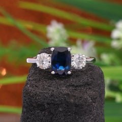 Anello con pietra preziosa di zaffiro blu vero SI Clarity HI Color Diamond Oro bianco 14 carati