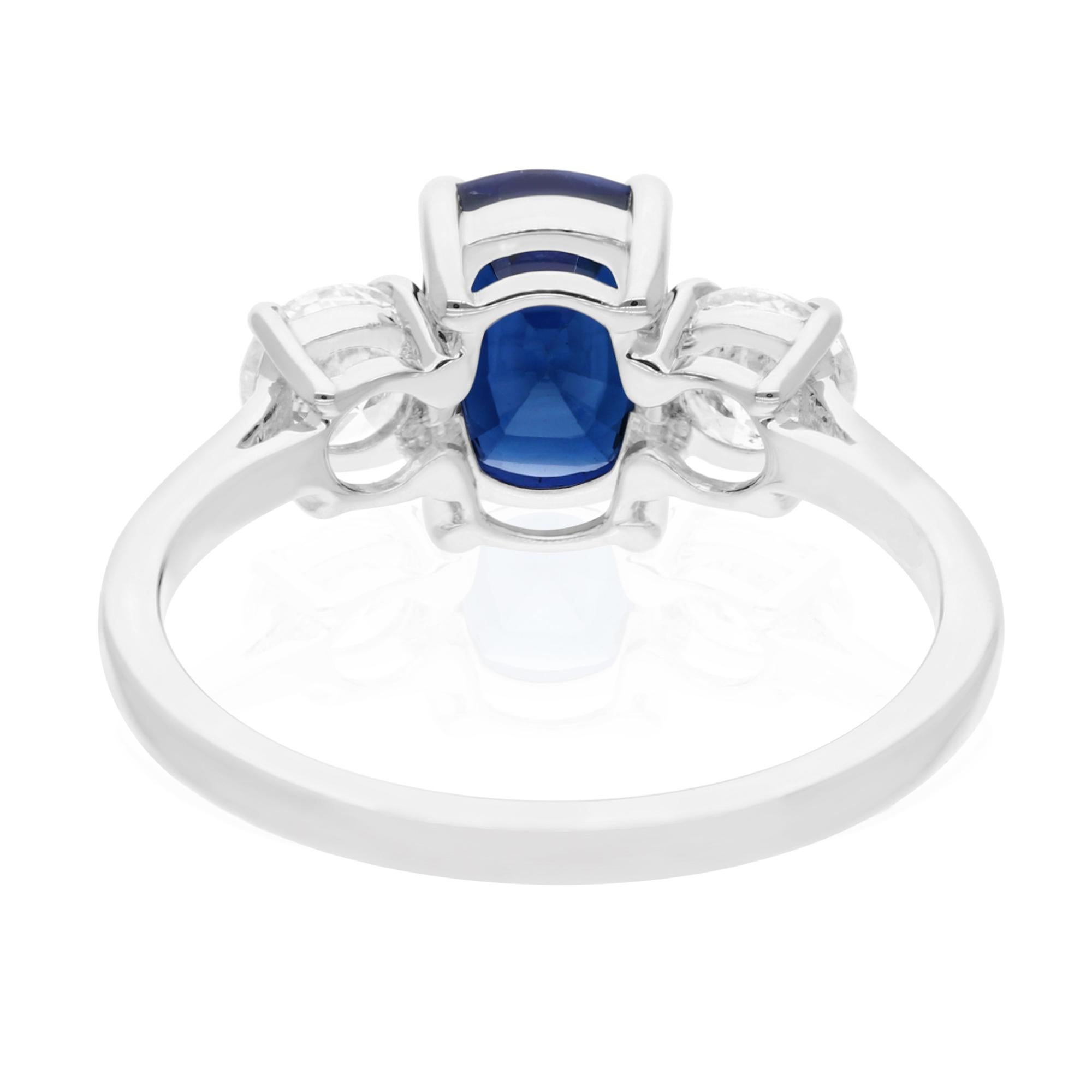 Echter Blauer Saphir Edelstein Ring SI Reinheit HI Farbe Diamant 14 Karat Weißgold (Moderne) im Angebot