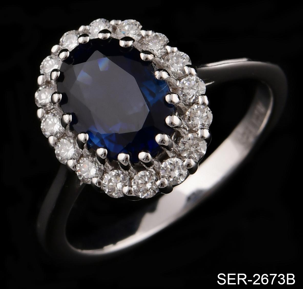 Oval Cut Real Blue Sapphire Gemstone Ring SI Clarity HI Color Diamond 14 Karat White Gold For Sale
