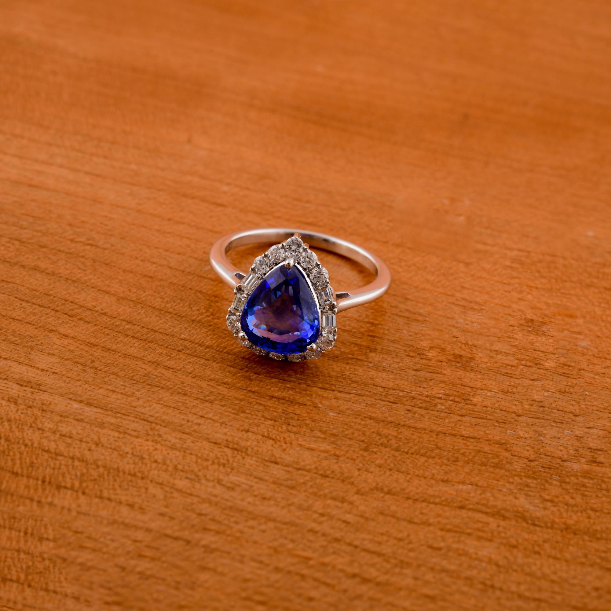 Echter Blauer Saphir Edelstein Ring SI Reinheit HI Farbe Diamant 14 Karat Weißgold im Zustand „Neu“ im Angebot in Diera, Dubai