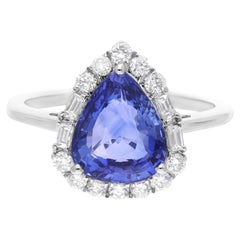 Bague en or blanc 14 carats avec saphir bleu de pureté SI et diamant de couleur hi-colore
