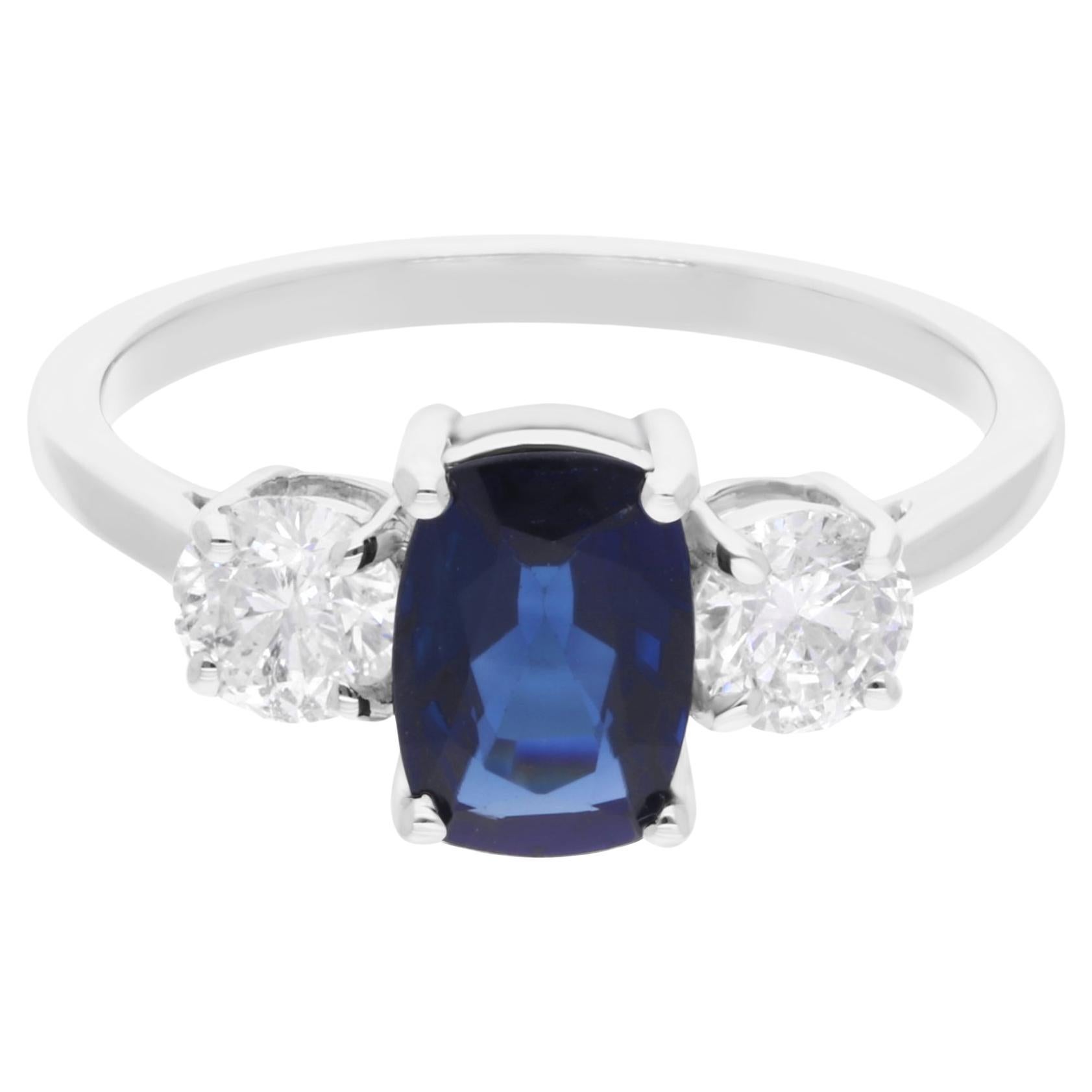 Real Blue Sapphire Gemstone Ring SI Clarity HI Color Diamond 14 Karat White Gold