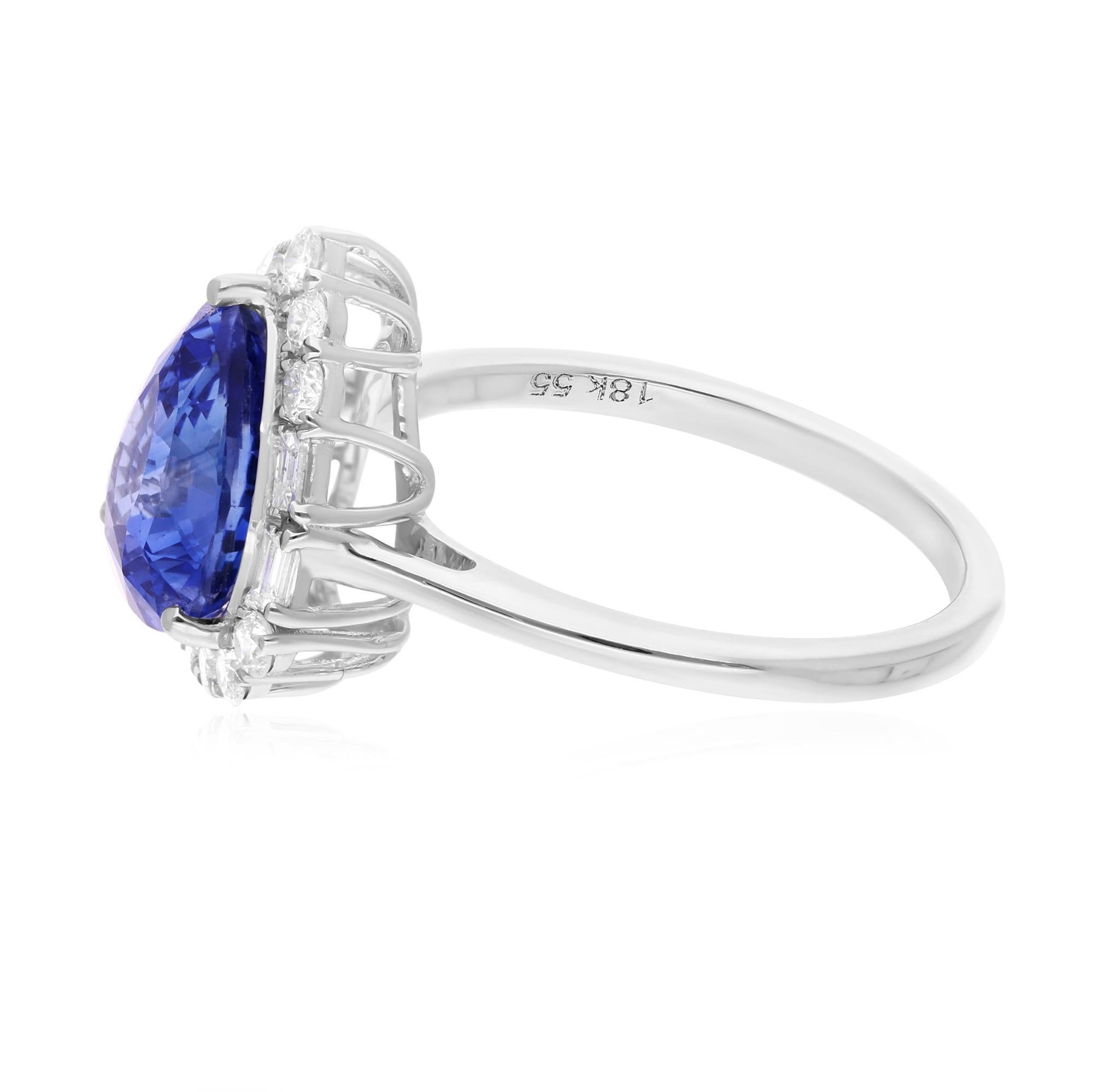 Cast from 18-karat gold, these exquisite ring is handset with 3.30 carats blue sapphire and 0.46 carats of sparkling diamonds.

The ring is a size 7 and may be resized to larger or smaller upon request. FOLLOW SPECTRUM JEWELS storefront to view the