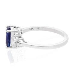 Anello con pietra preziosa di zaffiro blu vero SI Clarity HI Color Diamond Oro bianco 18 carati