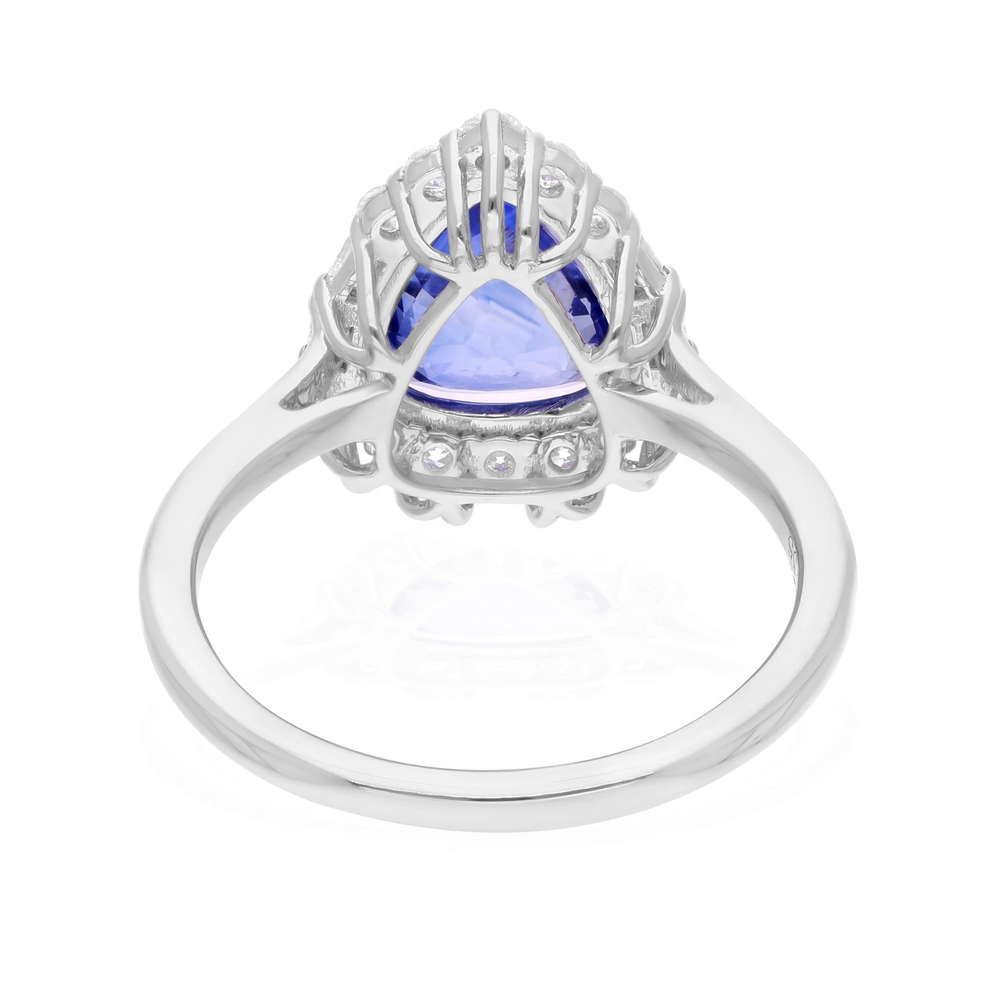 Real Blue Sapphire Gemstone Ring SI Clarity HI Color Diamond 18 Karat White Gold For Sale 1
