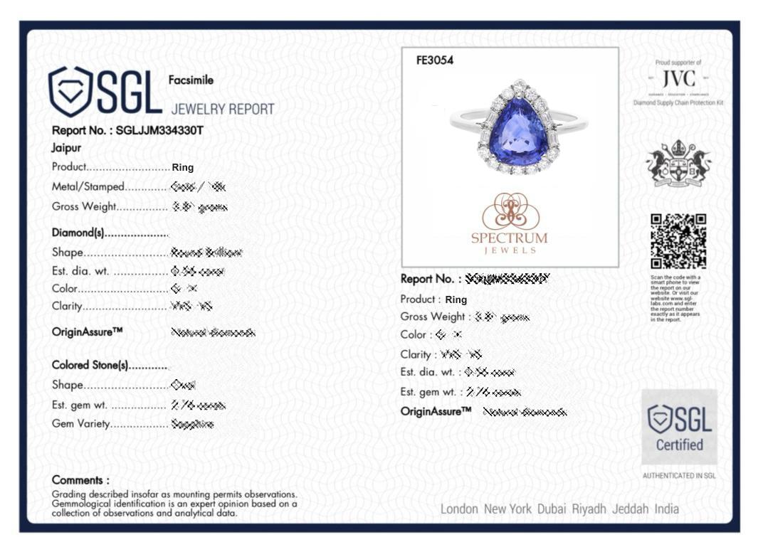 Real Blue Sapphire Gemstone Ring SI Clarity HI Color Diamond 18 Karat White Gold For Sale 2