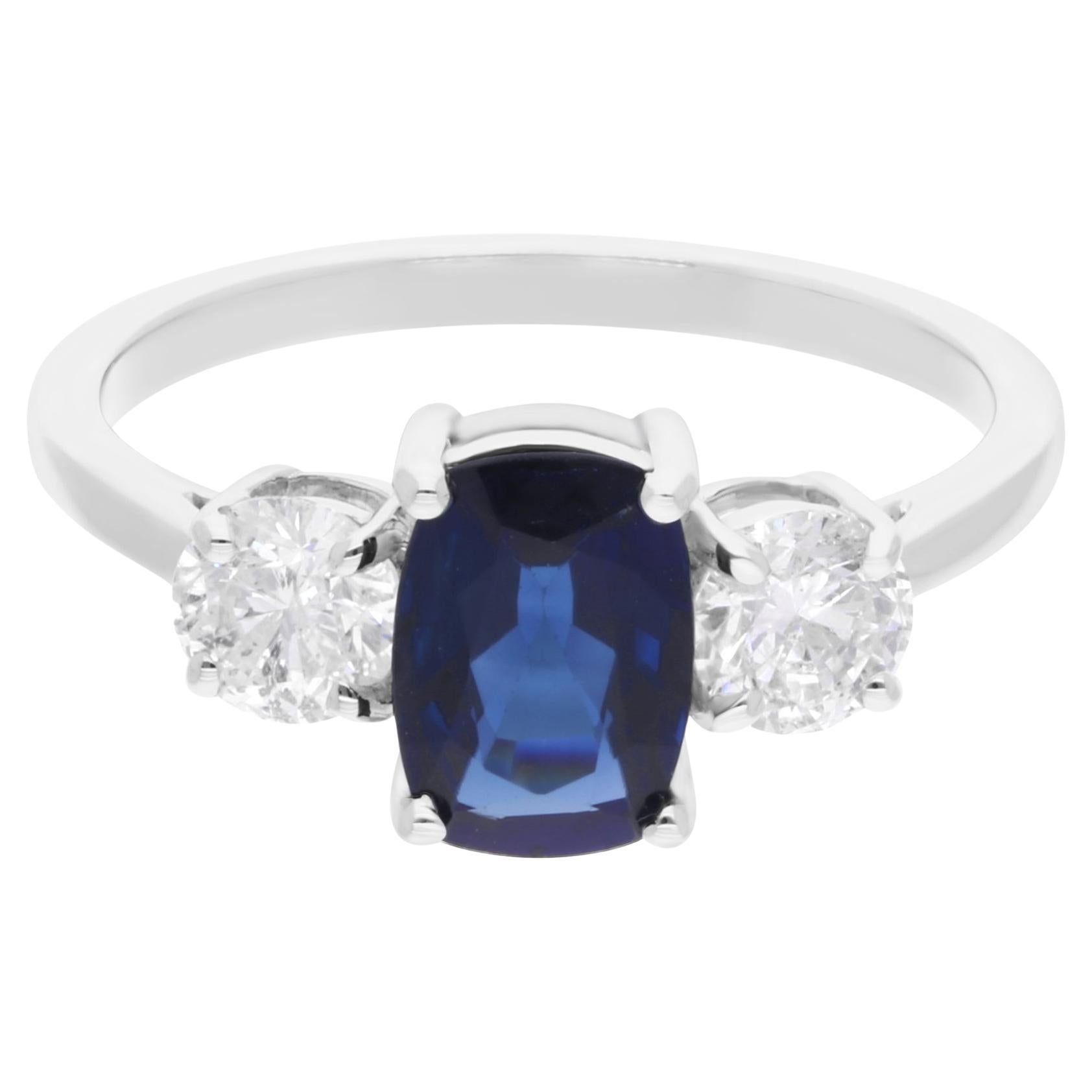 Echter Blauer Saphir Edelstein Ring SI Reinheit HI Farbe Diamant 18 Karat Weißgold