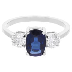 Echter Blauer Saphir Edelstein Ring SI Reinheit HI Farbe Diamant 18 Karat Weißgold