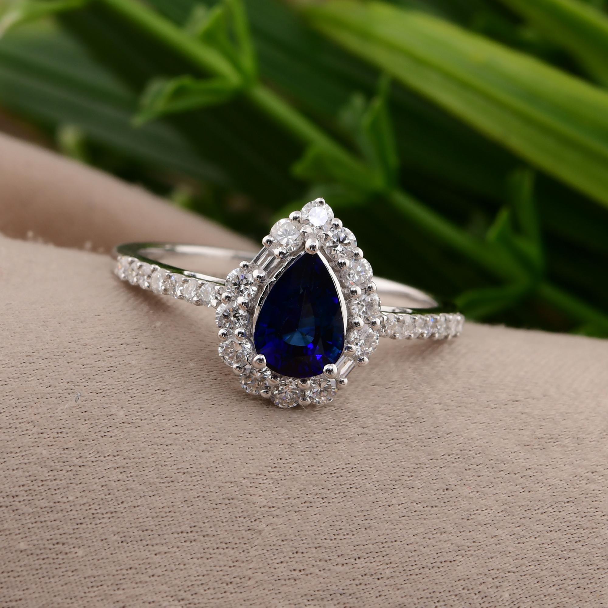 Real Blue Sapphire Gemstone Ring SI/H Round Diamond 18 Karat White Gold Jewelry In New Condition For Sale In Diera, Dubai