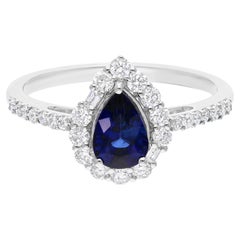 Anillo de zafiro azul auténtico SI/H Diamante redondo Joyas de oro blanco de 18 quilates