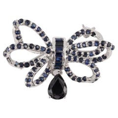 Real Blue Sapphire Bow Brooch Crafted in 925 Sterling Silver