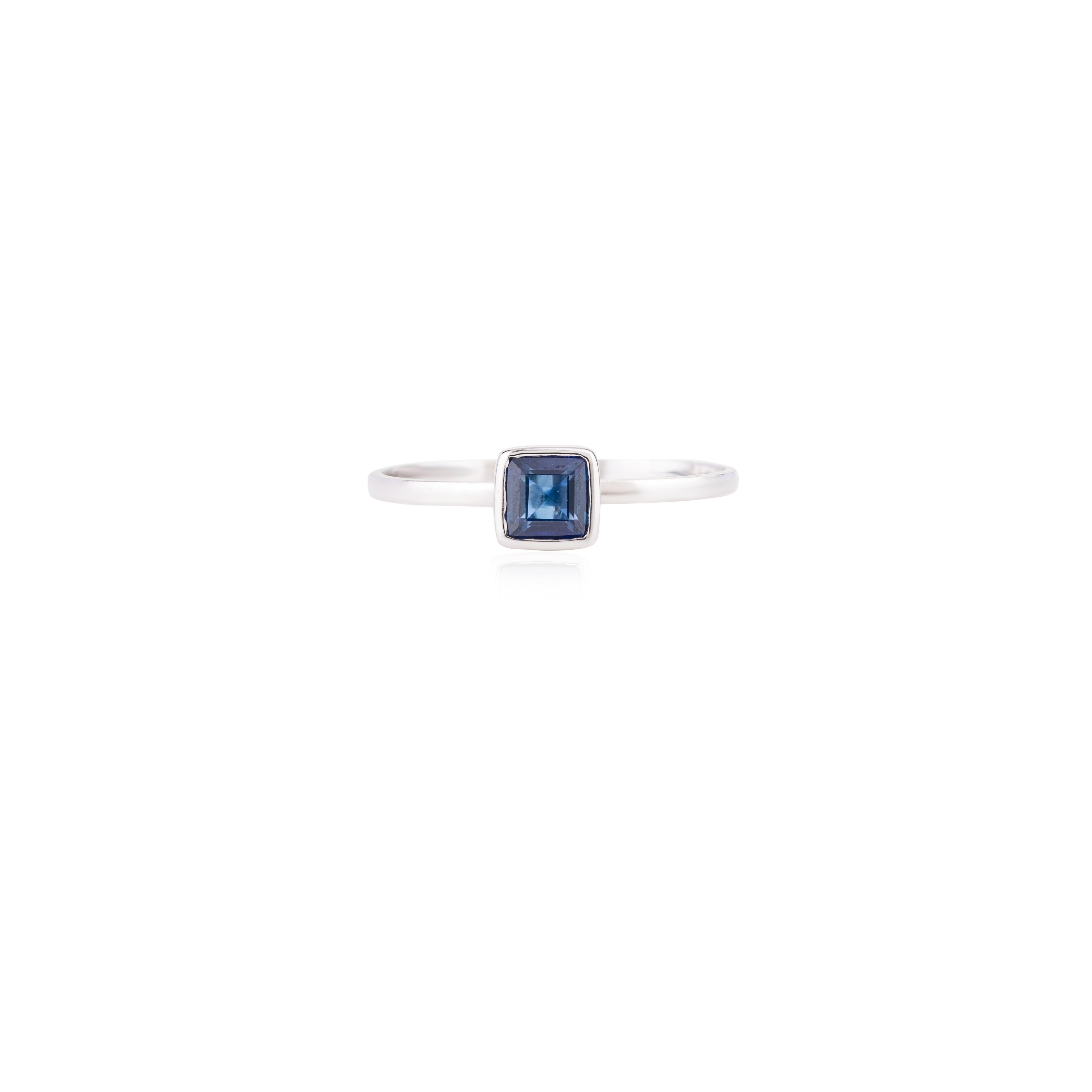 For Sale:  Real Certified Blue Sapphire Square Ring in 18k Solid White Gold Settings 3