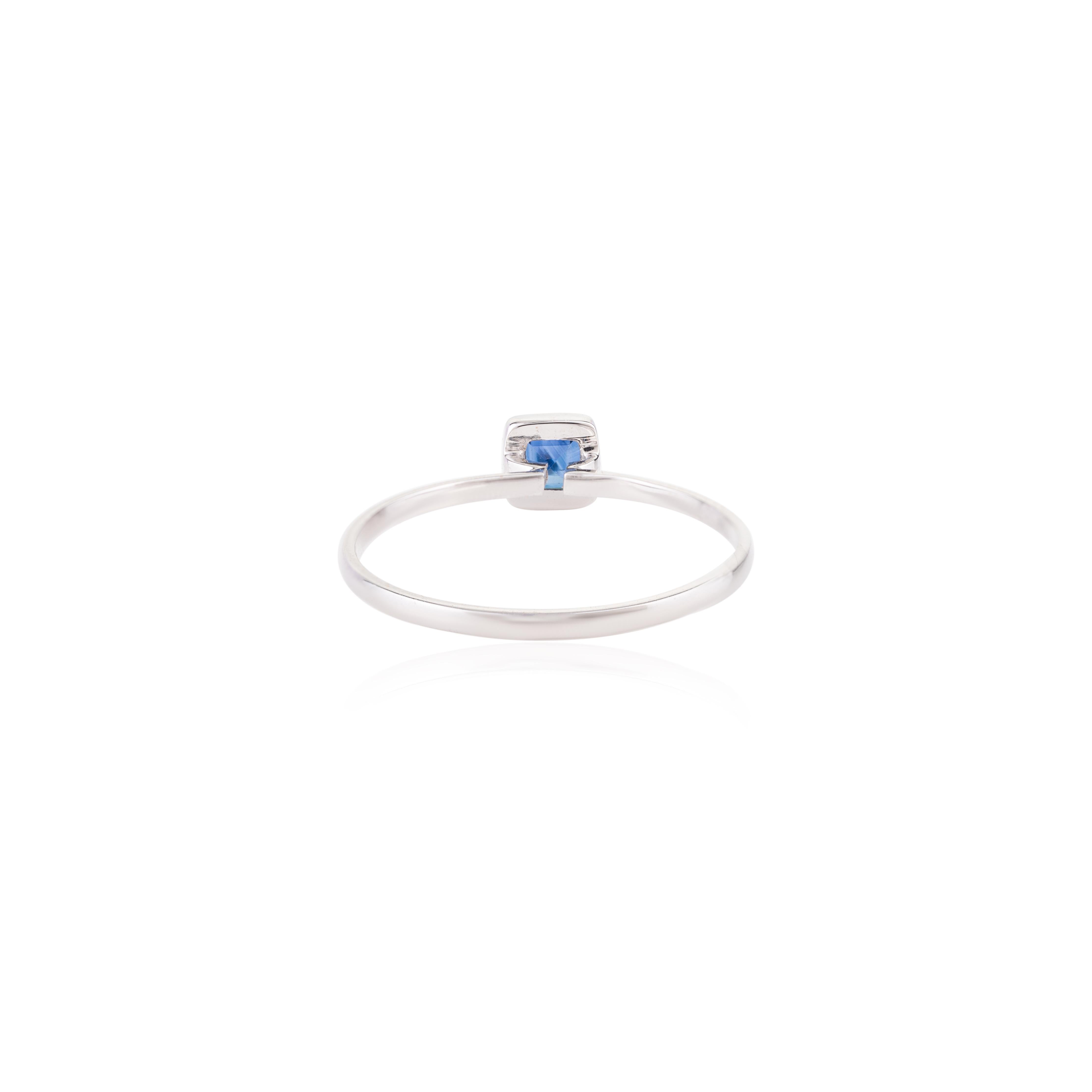 For Sale:  Real Certified Blue Sapphire Square Ring in 18k Solid White Gold Settings 6