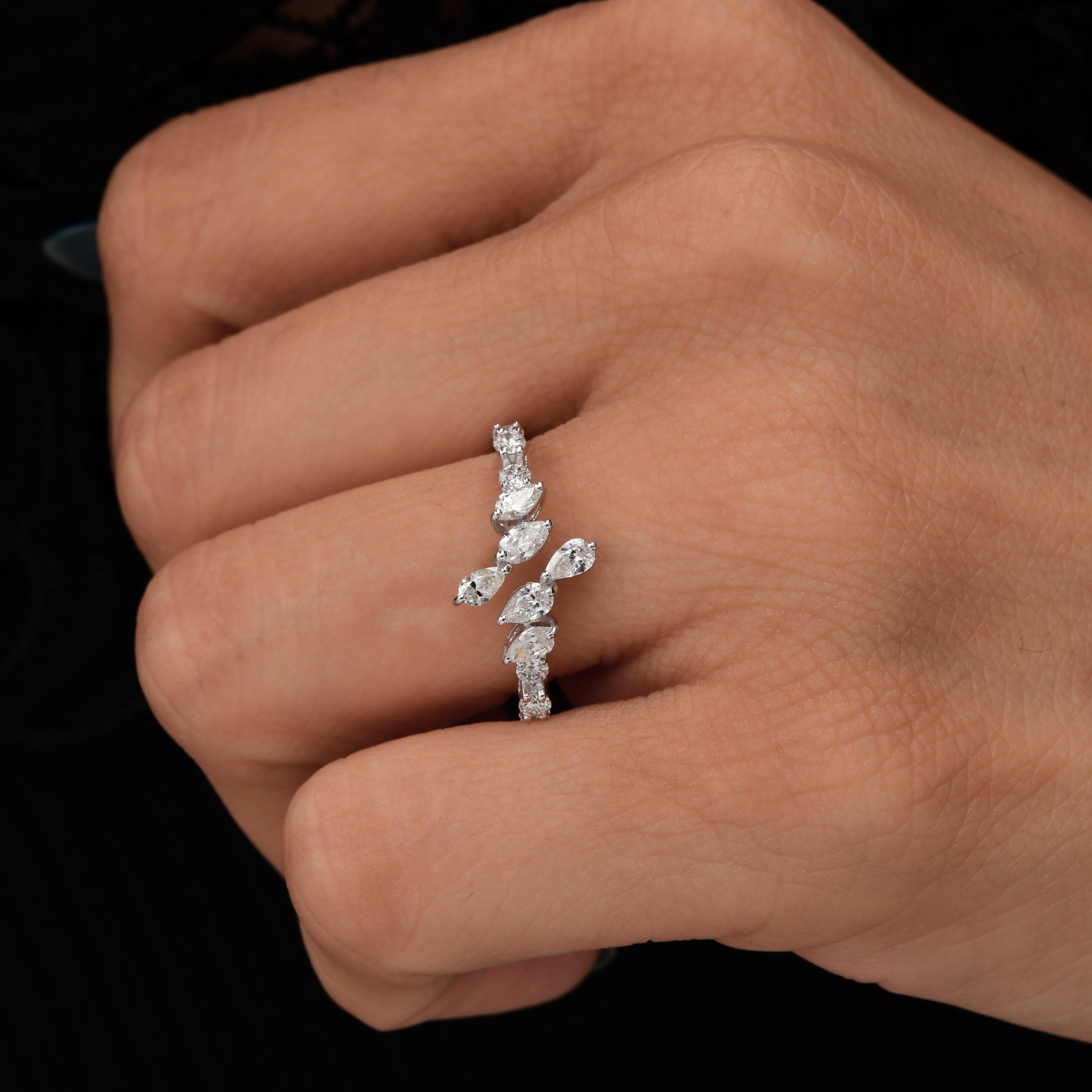 Im Angebot: Natürlicher 0,65 Karat zertifizierter SI/H Diamant Offener Ring 18 Karat Weißgold Schmuck () 2