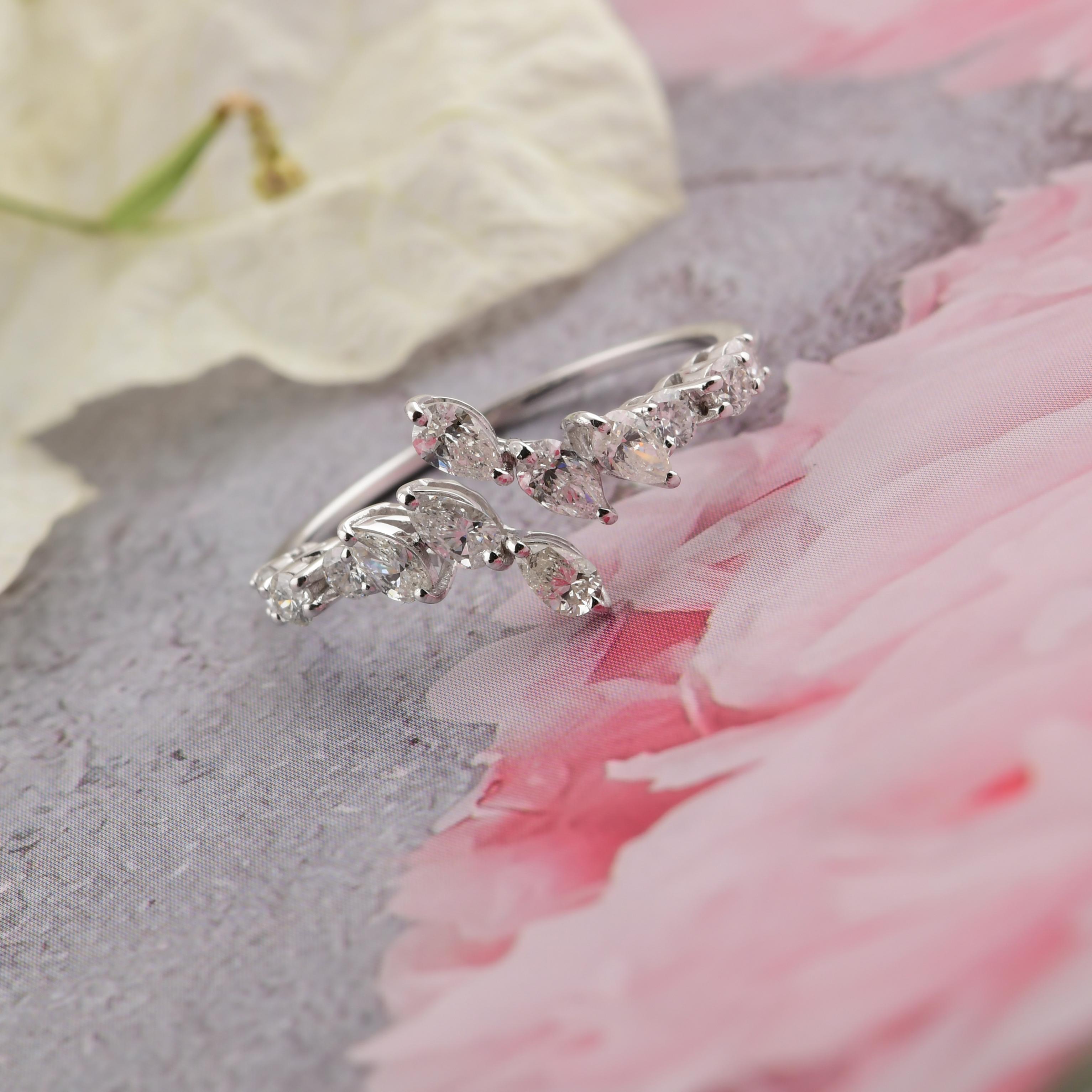 Im Angebot: Natürlicher 0,65 Karat zertifizierter SI/H Diamant Offener Ring 18 Karat Weißgold Schmuck () 4