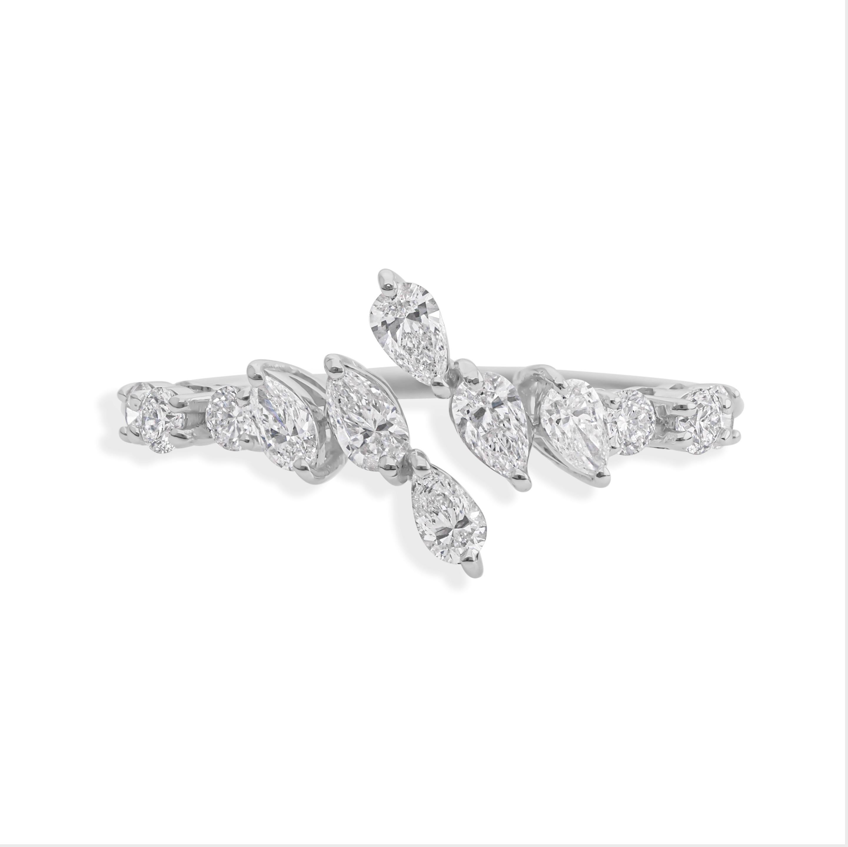 Im Angebot: Natürlicher 0,65 Karat zertifizierter SI/H Diamant Offener Ring 18 Karat Weißgold Schmuck () 5