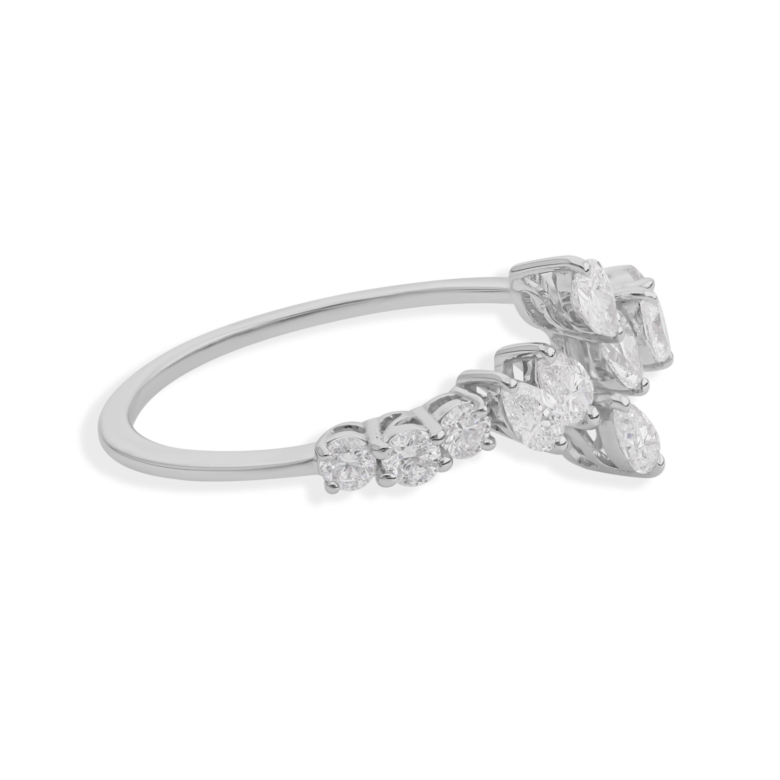 Im Angebot: Natürlicher 0,65 Karat zertifizierter SI/H Diamant Offener Ring 18 Karat Weißgold Schmuck () 6