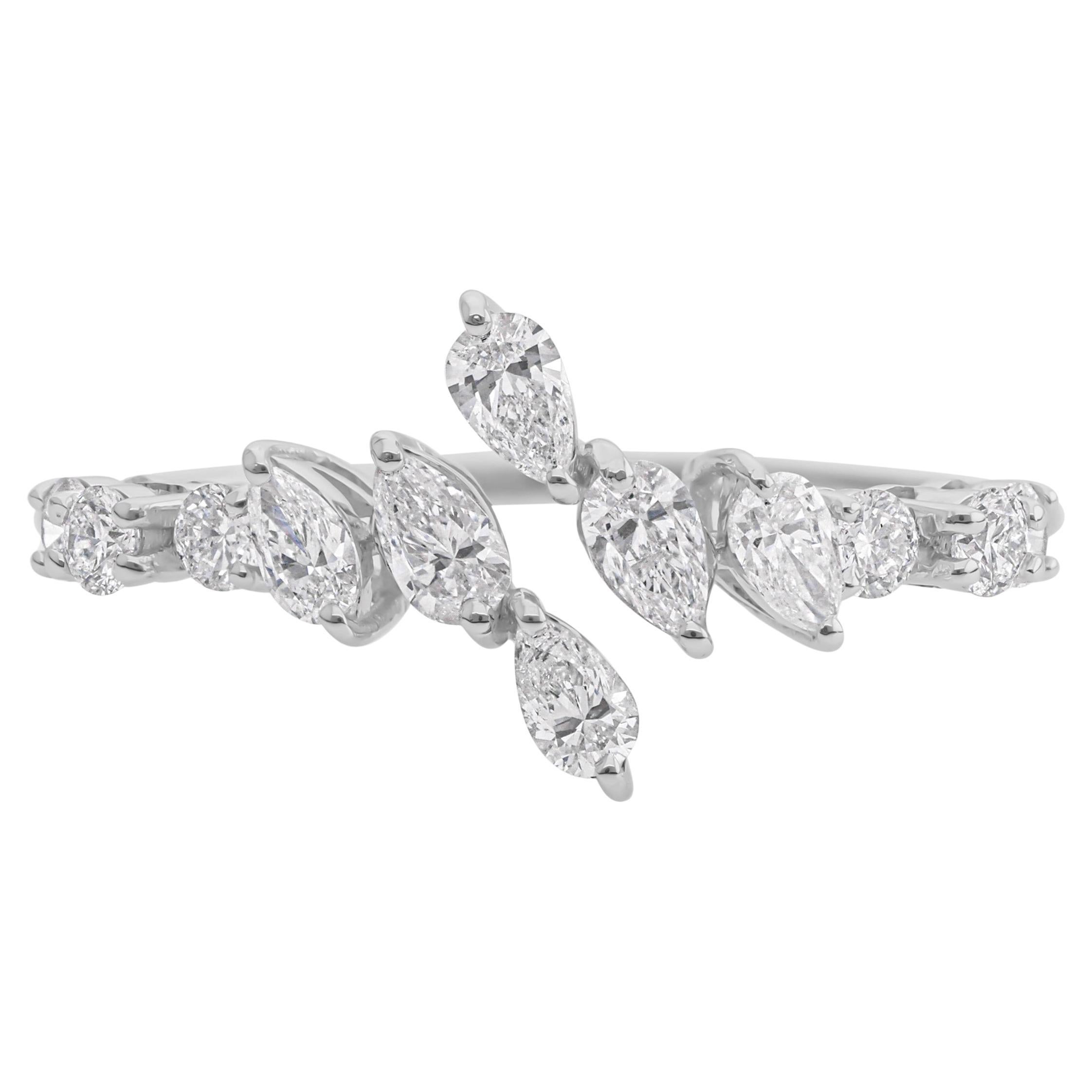 Im Angebot: Natürlicher 0,65 Karat zertifizierter SI/H Diamant Offener Ring 18 Karat Weißgold Schmuck ()