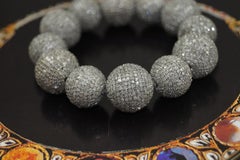 Real classy pave diamond oxidized sterling silver bead ball bracelet