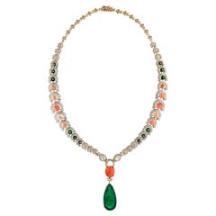 Collana di smeraldo di corallo vero SI/H Diamond Gioielli in oro giallo 18 carati