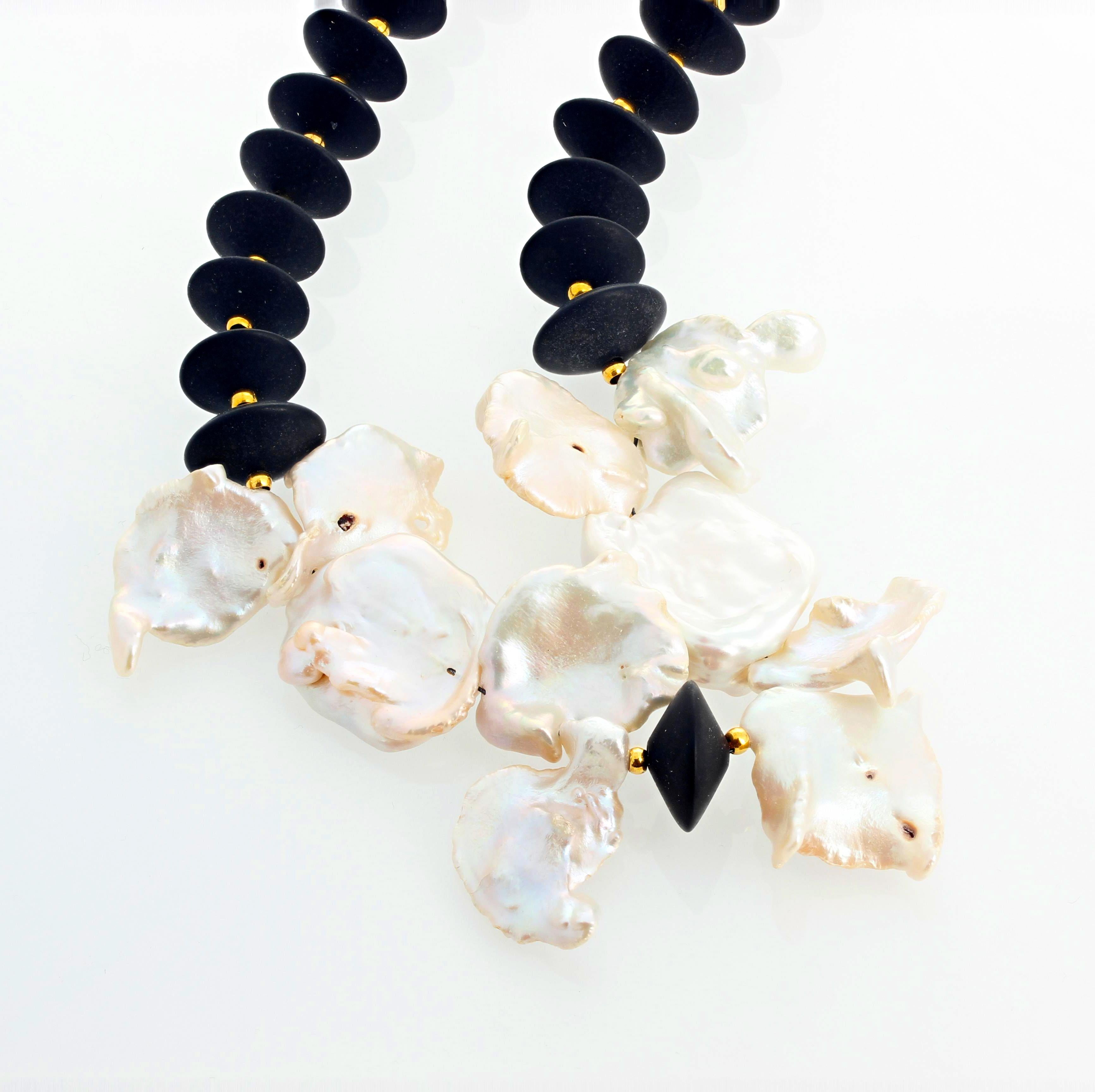 Women's or Men's AJD Modern Dramatic Real Ocean Cultured Pearls & Black Onyx Cocktail Necklace