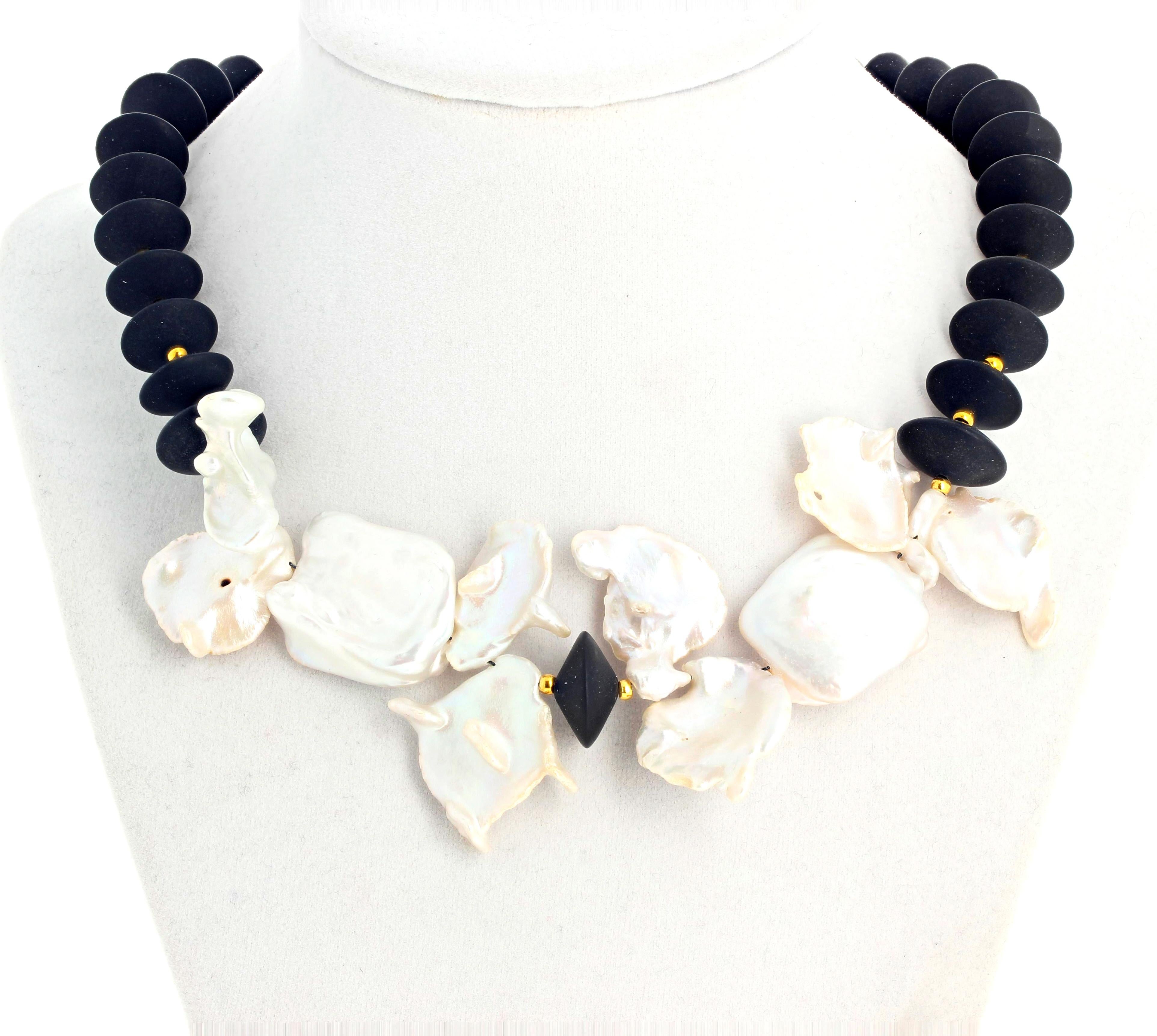 AJD Modern Dramatic Real Ocean Cultured Pearls & Black Onyx Cocktail Necklace 3
