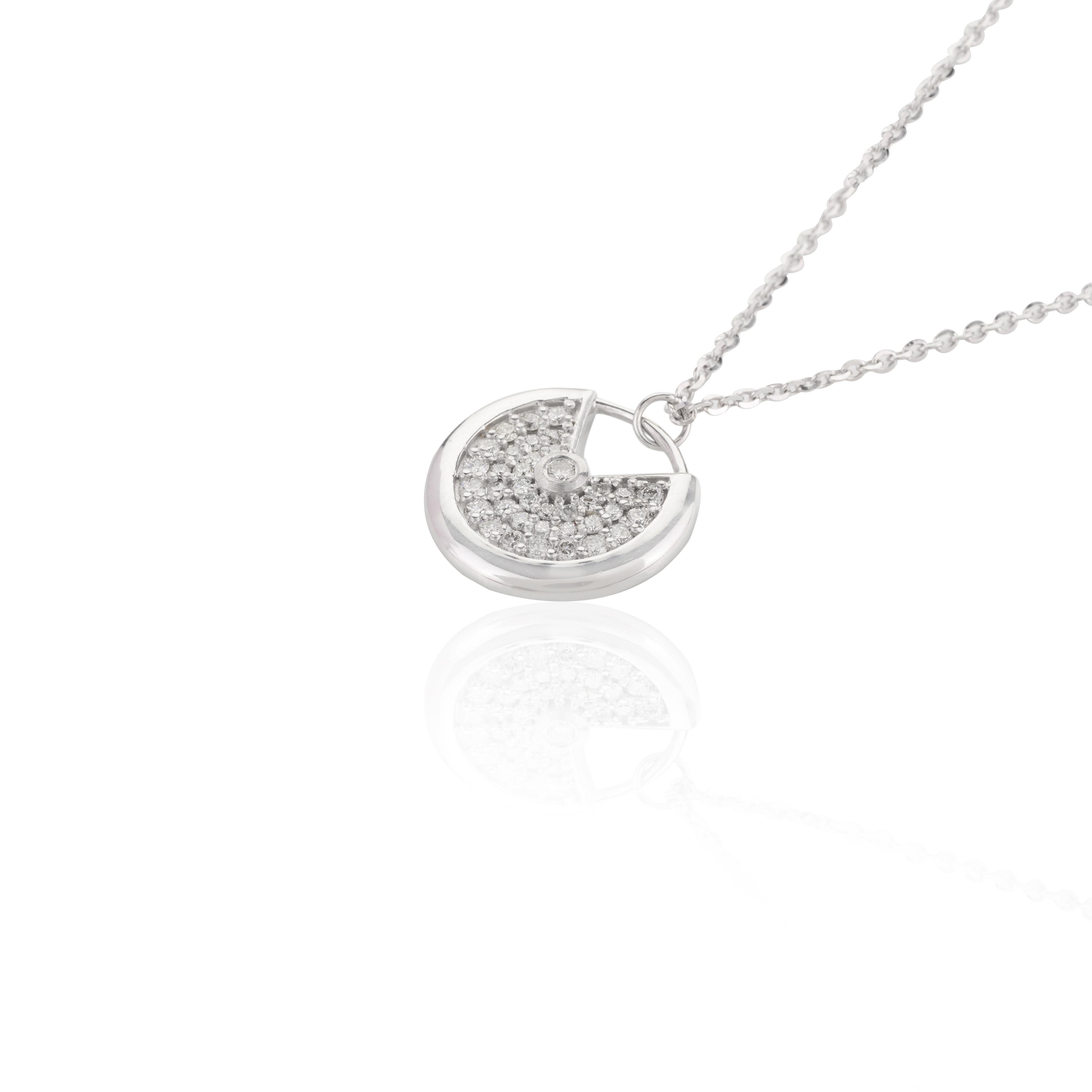 Modern Real Diamond 14K Solid White Gold Elegant Disc Pendant Necklace for Her For Sale