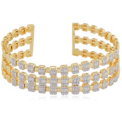 Echte Diamanten 3.80Ct 14k Gelbgold Breite Aussage Manschette Armband Feiner Schmuck