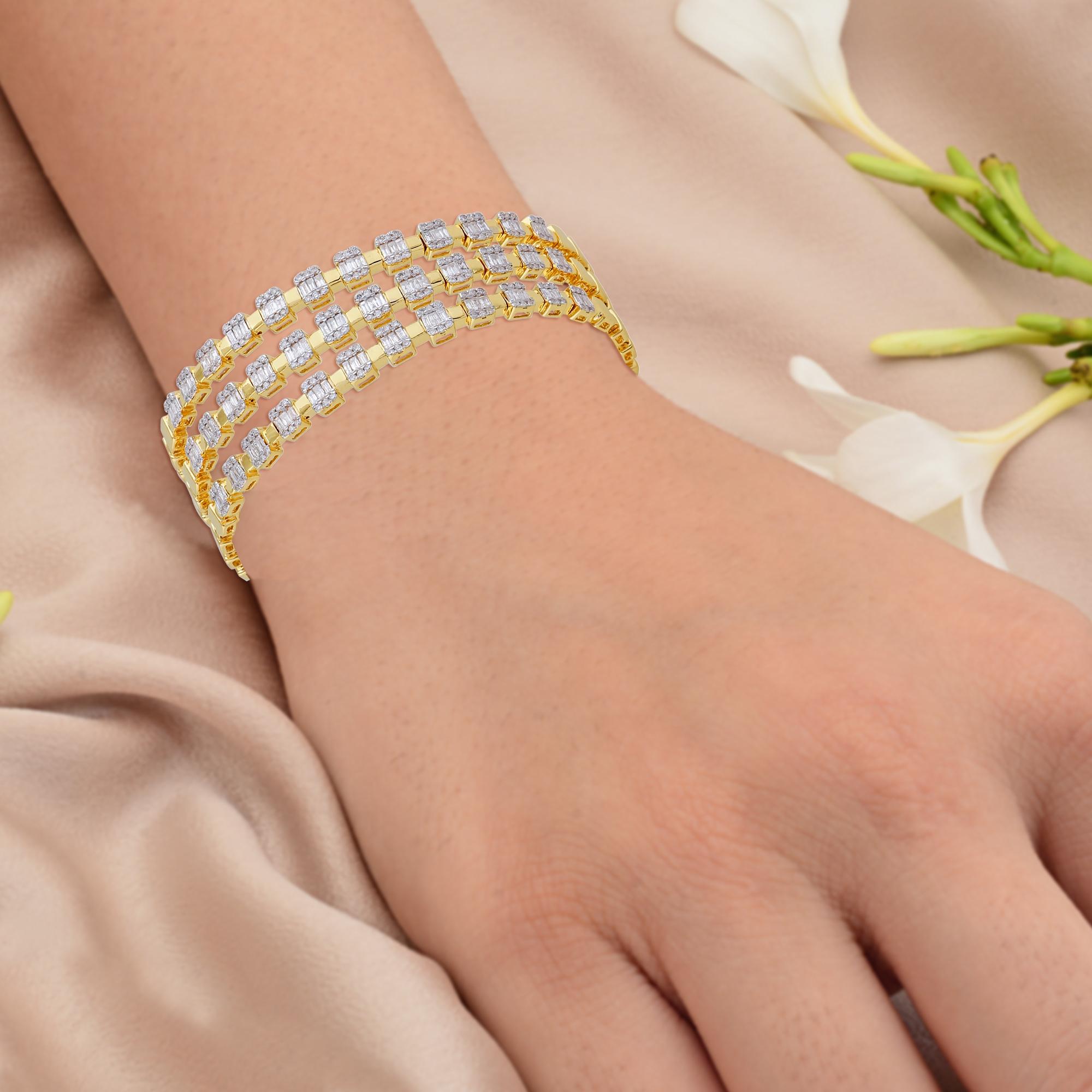 Bracelet manchette en or jaune 14k avec diamant véritable 3.80Ct Fine Jewelry Neuf - En vente à Diera, Dubai