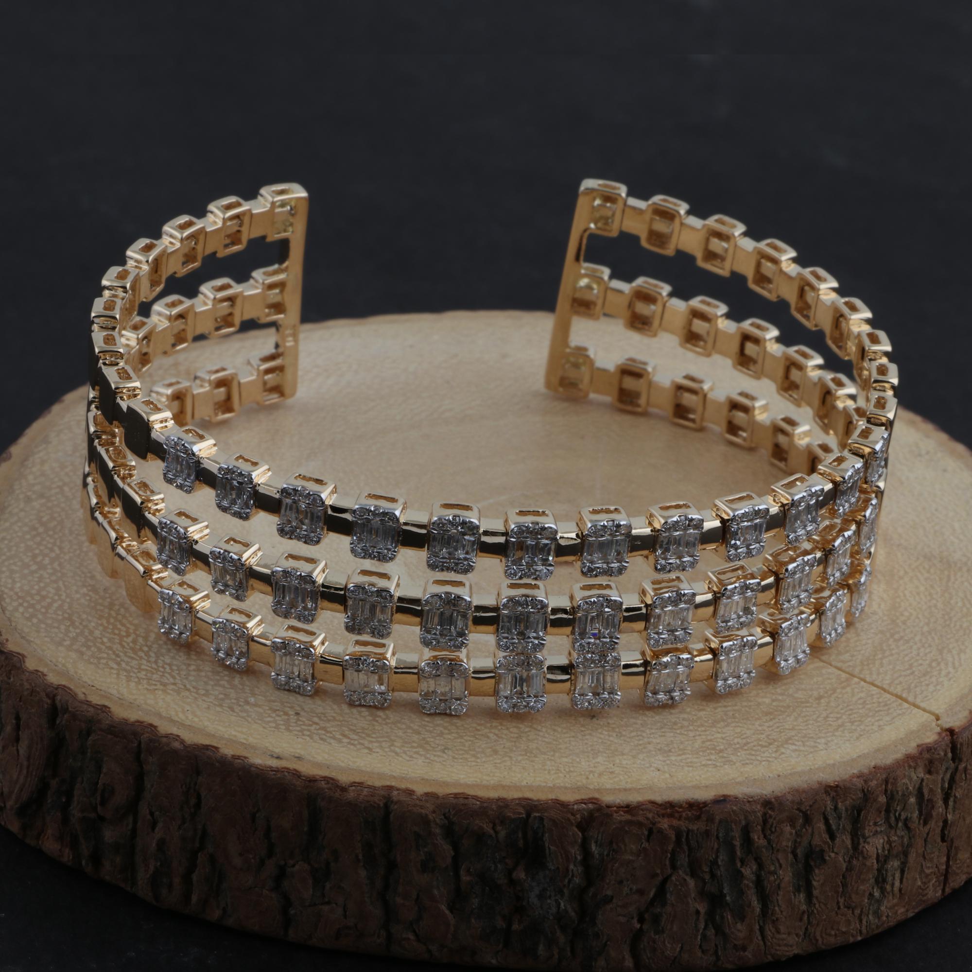 Diamante auténtico de 3,80 ct Oro amarillo de 18 quilates Brazalete brazalete ancho Fine Jewelry Art Decó en venta