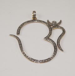 Large Natural pave diamond oxidized sterling silver ohm om charm pendant