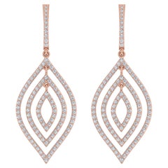 Pendientes colgantes con triple marquesa de diamantes auténticos en oro rosa de 10k
